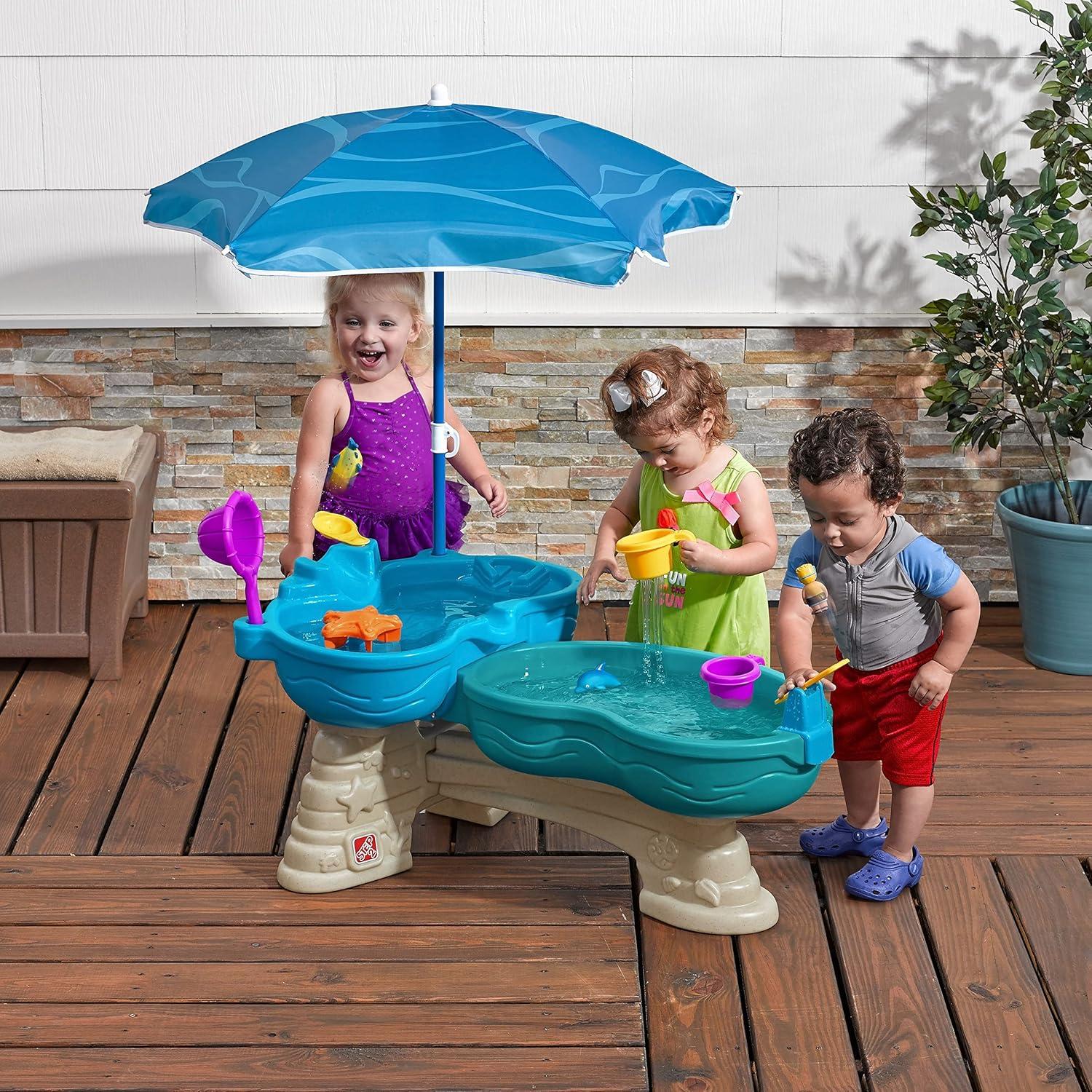image:imageStep 2 Spill amp Splash Seaway Water Table for Kids TwoTier Outdoor Kids Water Sensory Table with Umbrella Ages 15 Years Old 11 Piece Water Toy AccessoriesMulticolor