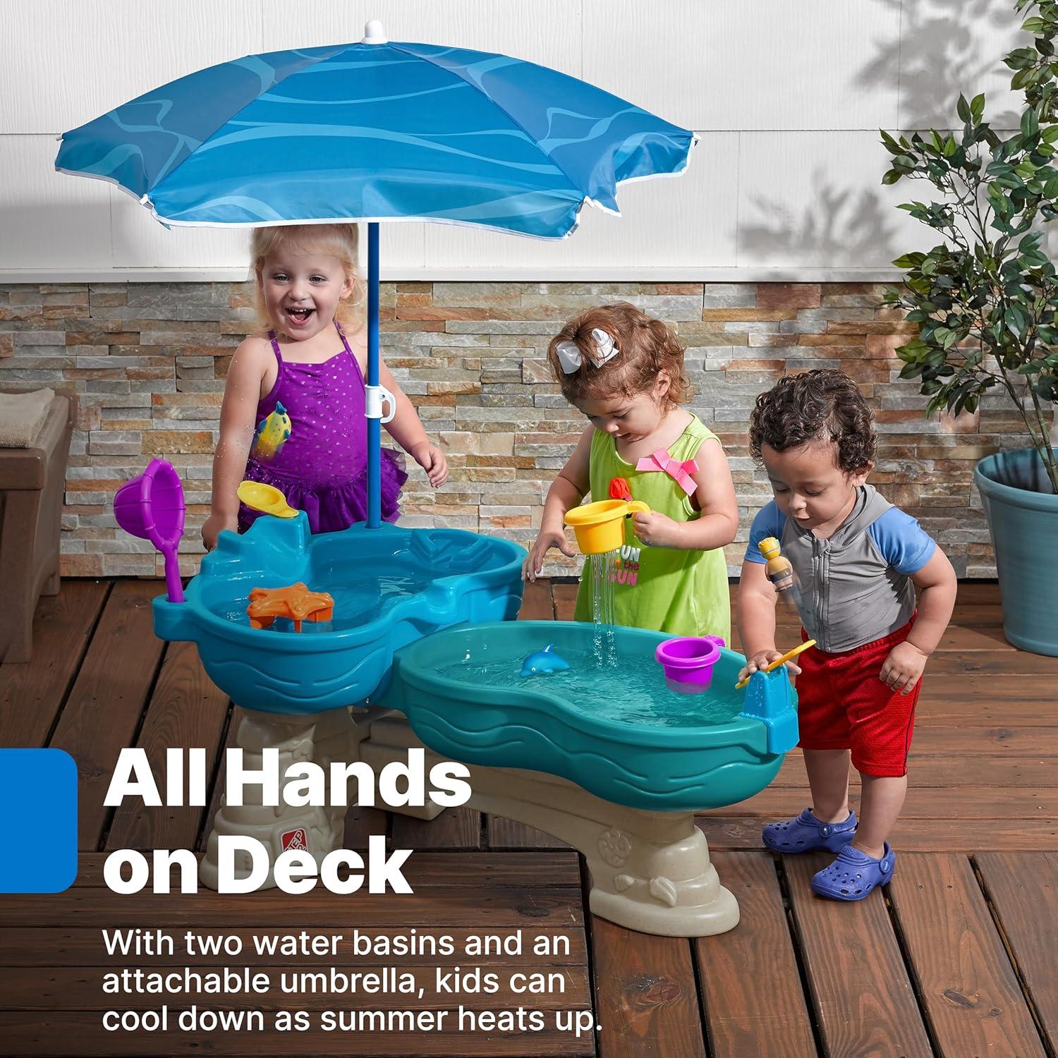image:imageStep 2 Spill amp Splash Seaway Water Table for Kids TwoTier Outdoor Kids Water Sensory Table with Umbrella Ages 15 Years Old 11 Piece Water Toy AccessoriesMulticolor