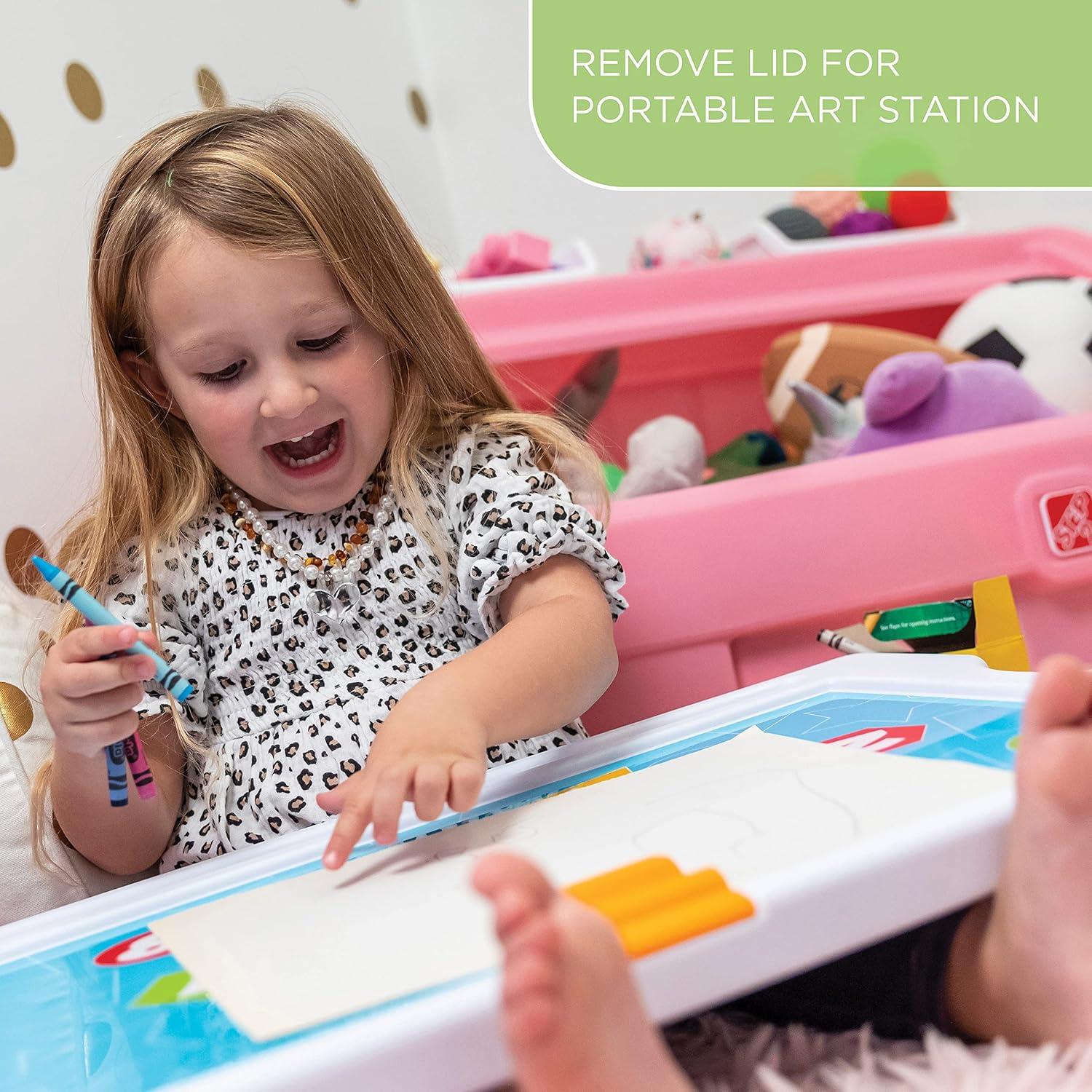 image:imageStep2 2in1 Toy Box amp Art Lid Kids Toy Storage Bin amp Organizer Easel amp Chest in One Made of Durable Plastic For Toddlers 2 Years Old TanPink