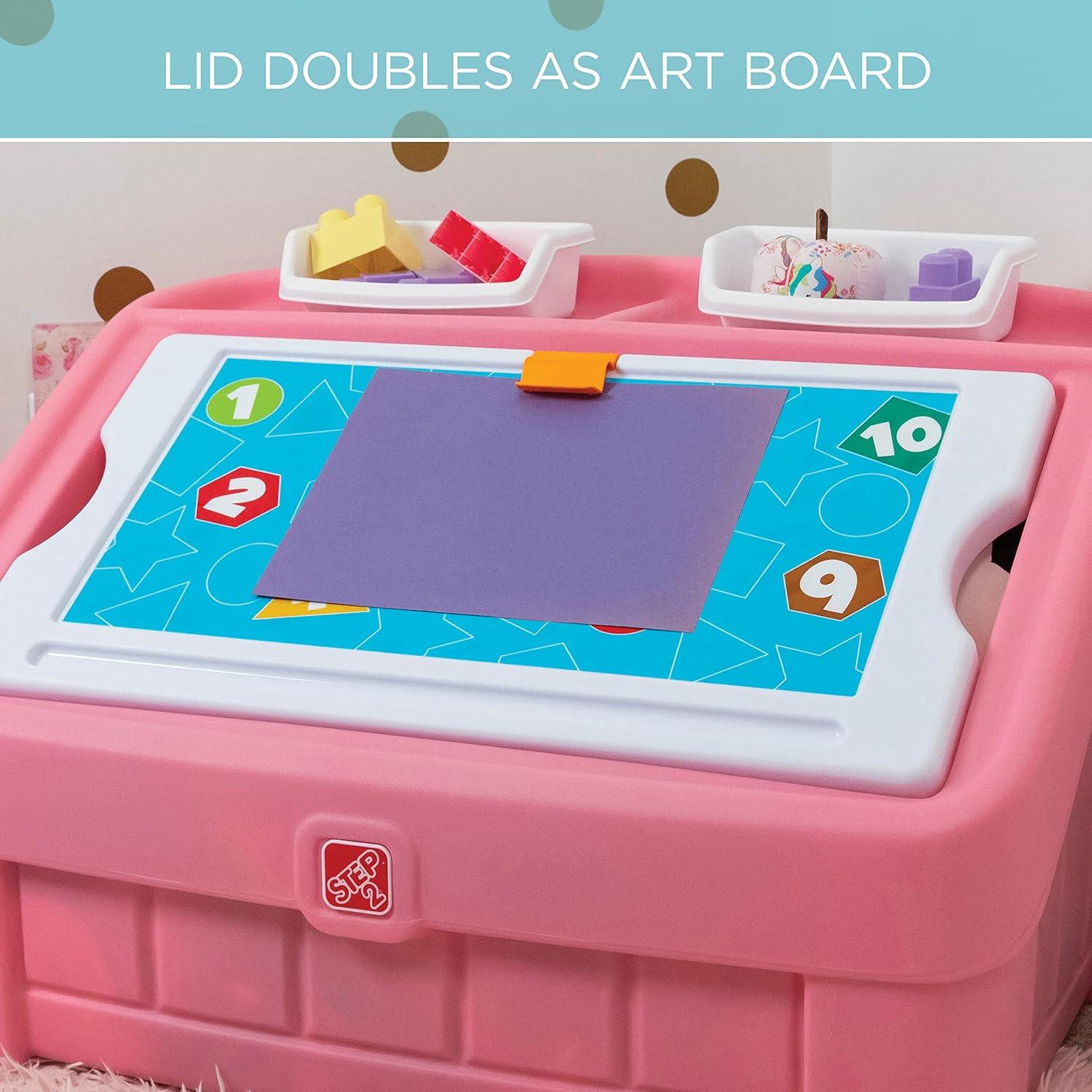 image:imageStep2 2in1 Toy Box amp Art Lid Kids Toy Storage Bin amp Organizer Easel amp Chest in One Made of Durable Plastic For Toddlers 2 Years Old TanPink