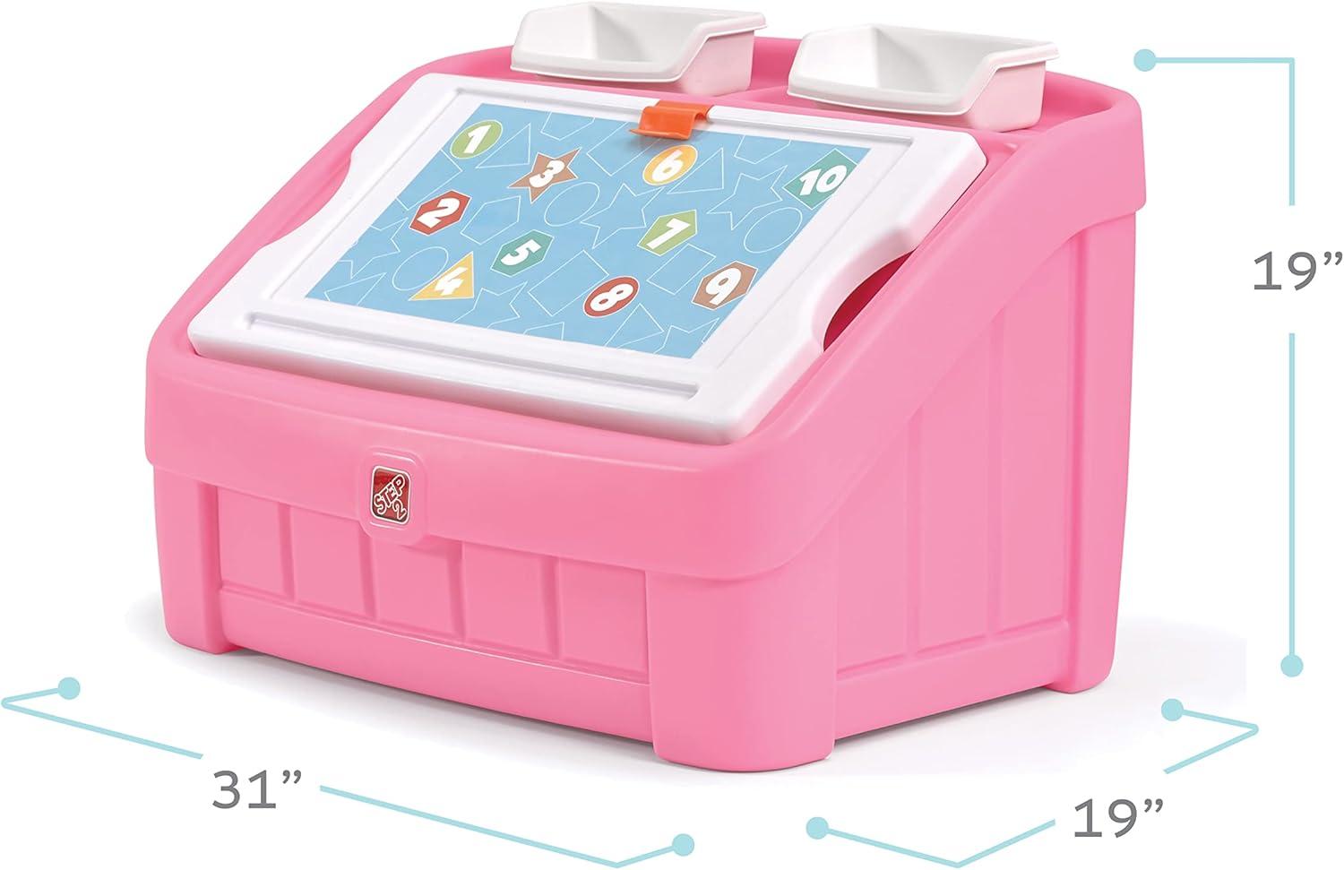 image:imageStep2 2in1 Toy Box amp Art Lid Kids Toy Storage Bin amp Organizer Easel amp Chest in One Made of Durable Plastic For Toddlers 2 Years Old TanPink