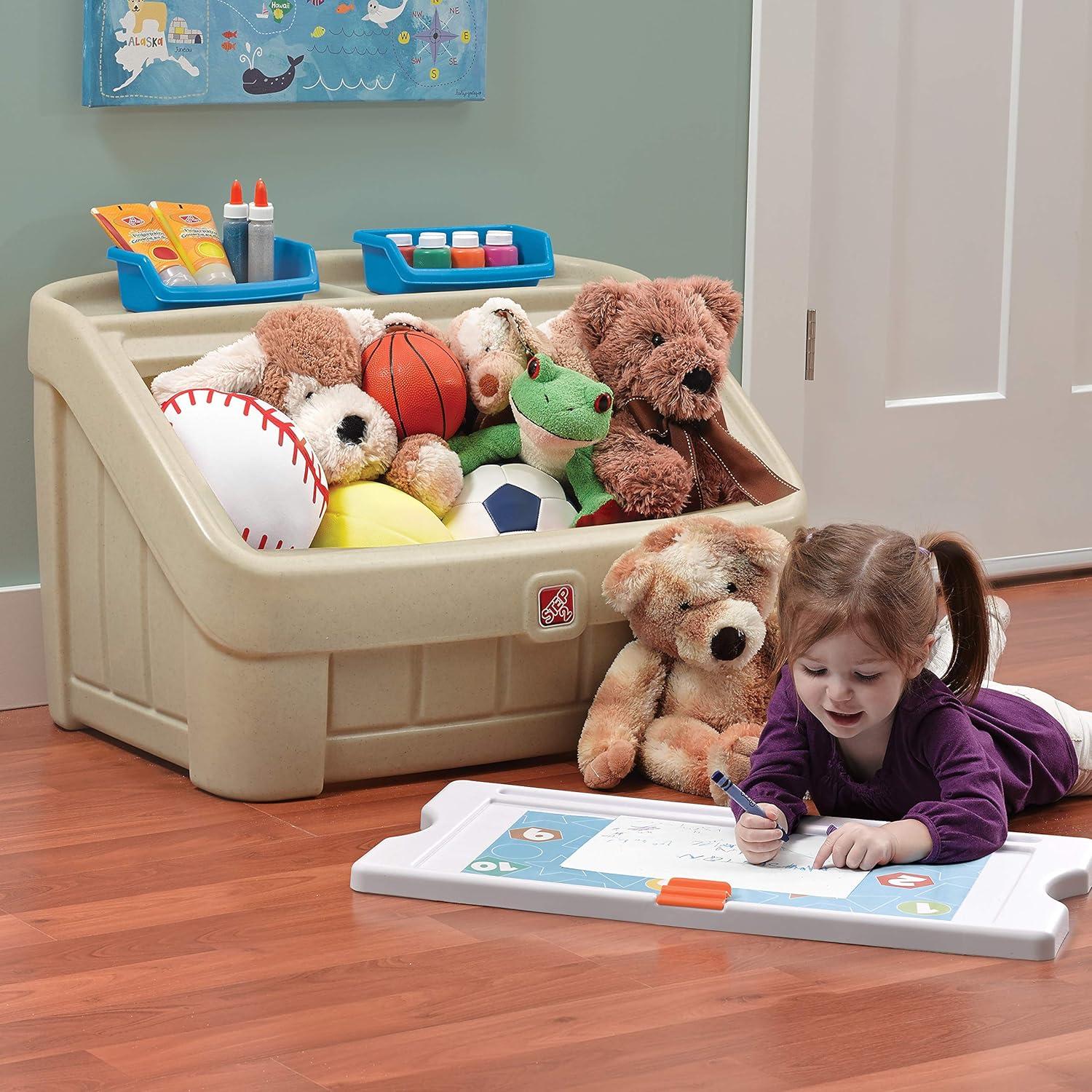image:imageStep2 2in1 Toy Box amp Art Lid Kids Toy Storage Bin amp Organizer Easel amp Chest in One Made of Durable Plastic For Toddlers 2 Years Old TanTan