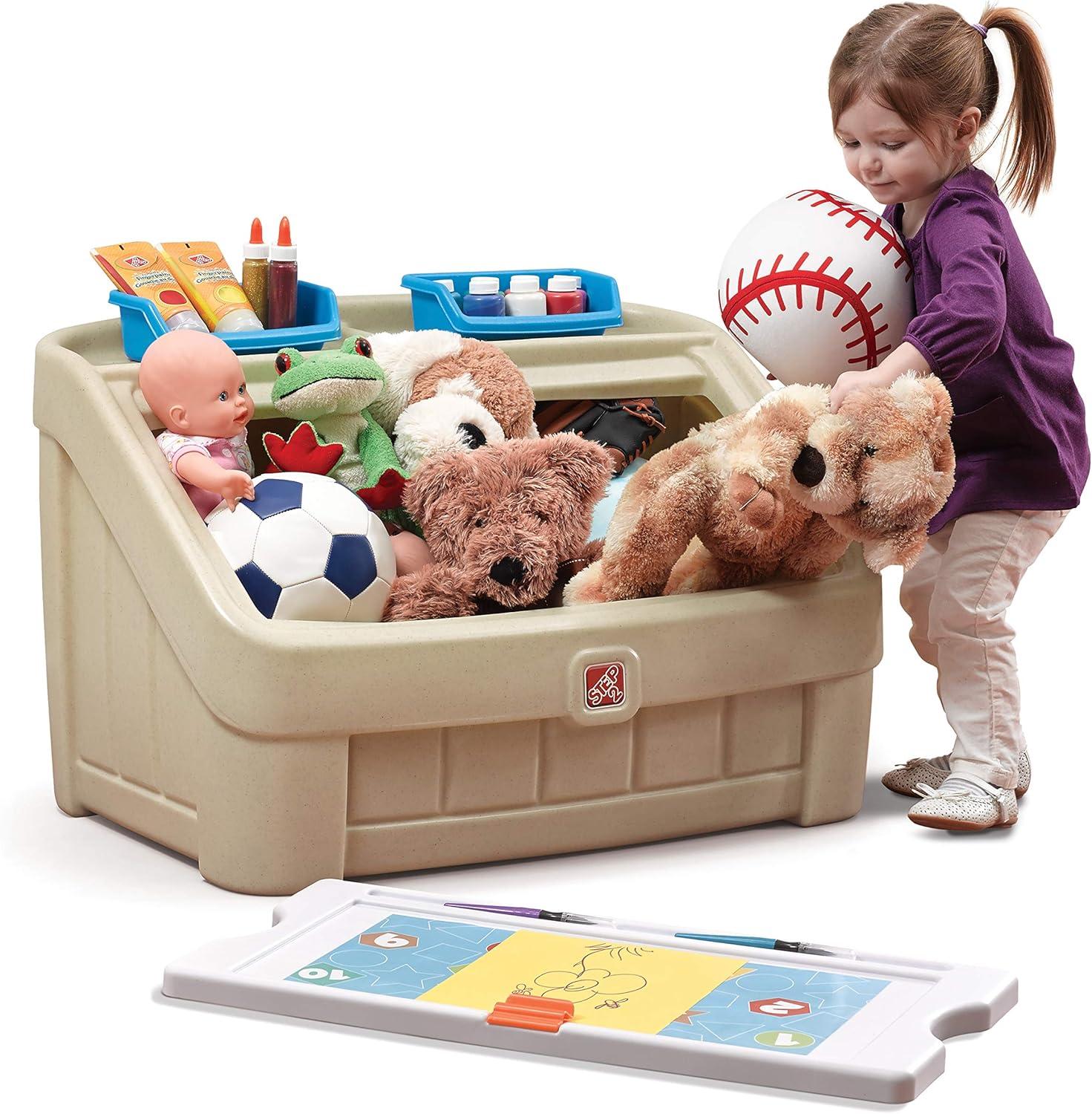 image:imageStep2 2in1 Toy Box amp Art Lid Kids Toy Storage Bin amp Organizer Easel amp Chest in One Made of Durable Plastic For Toddlers 2 Years Old TanTan