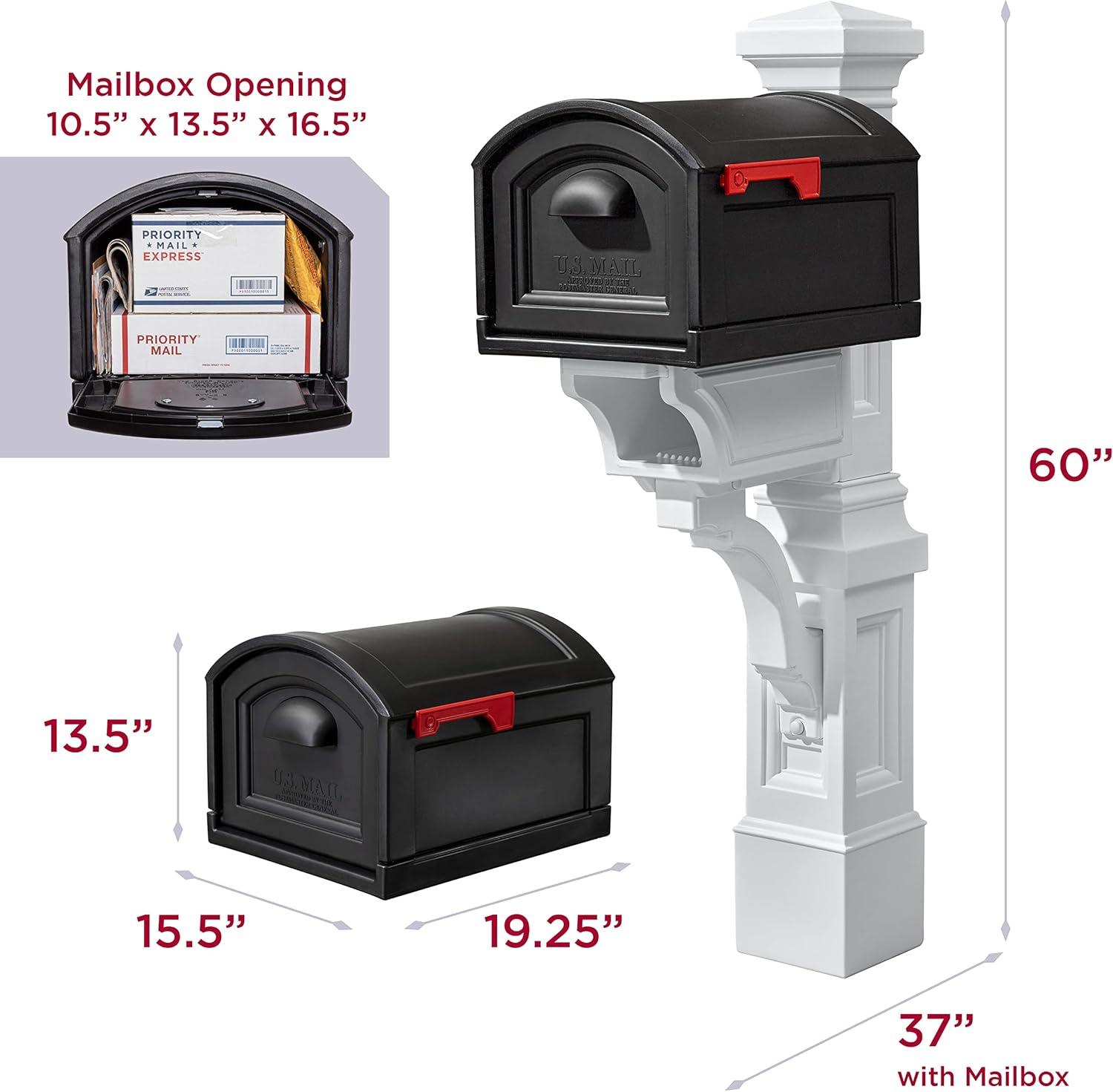 image:imageStep2 Atherton Mail Post Mailbox Not Included Weather Resistant Large Outdoor Mailbox Post Made of Durable Plastic Easy to Install Classic WhiteClassic White Mail Post and Onyx Black Xl Mailbox