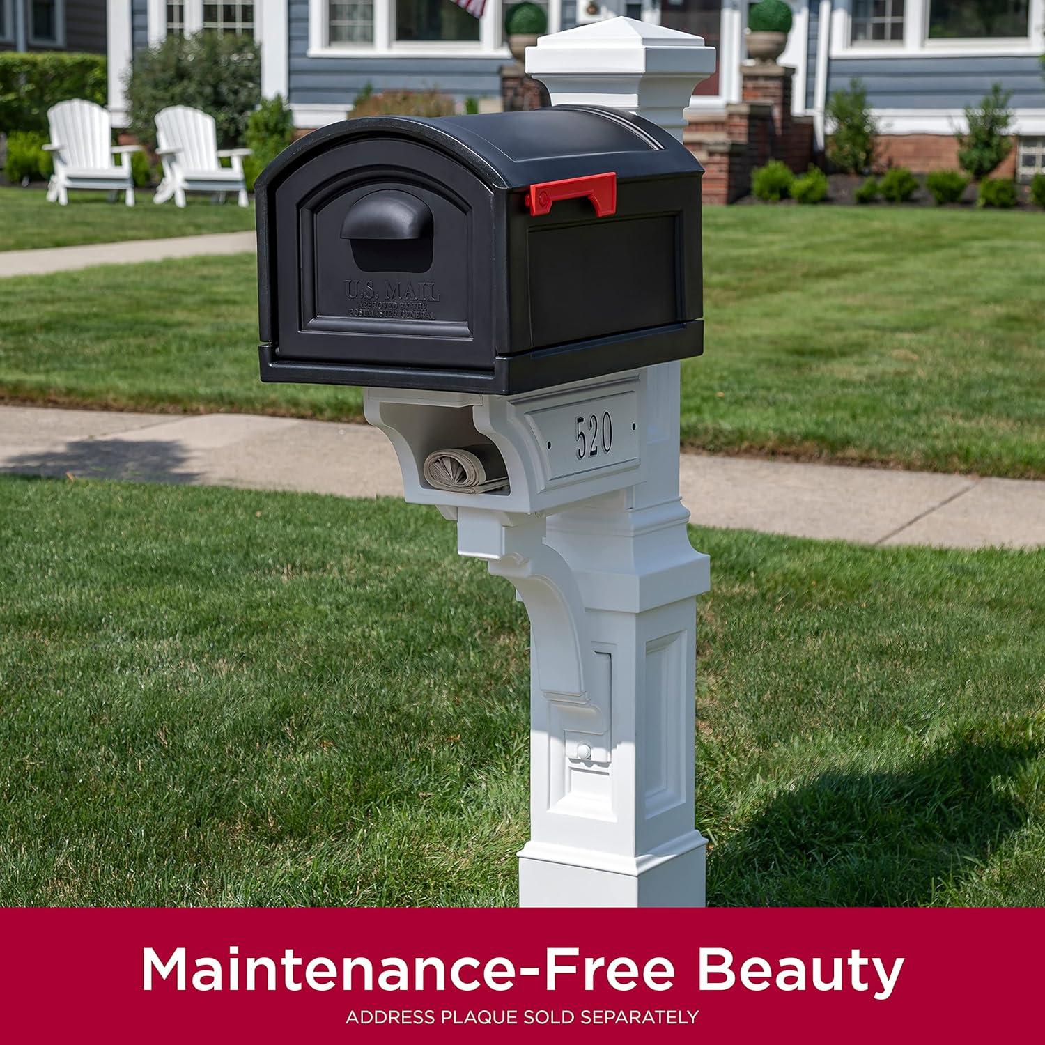 image:imageStep2 Atherton Mail Post Mailbox Not Included Weather Resistant Large Outdoor Mailbox Post Made of Durable Plastic Easy to Install Classic WhiteClassic White Mail Post and Onyx Black Xl Mailbox