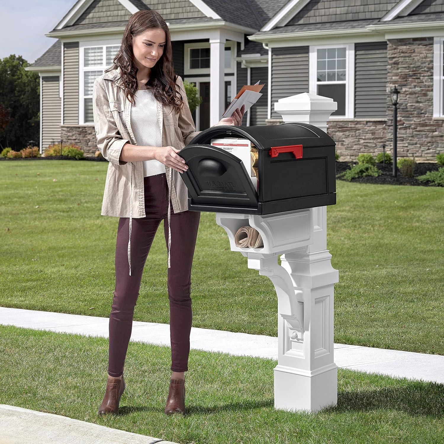 image:imageStep2 Atherton Mail Post Mailbox Not Included Weather Resistant Large Outdoor Mailbox Post Made of Durable Plastic Easy to Install Classic WhiteClassic White Mail Post and Onyx Black Xl Mailbox