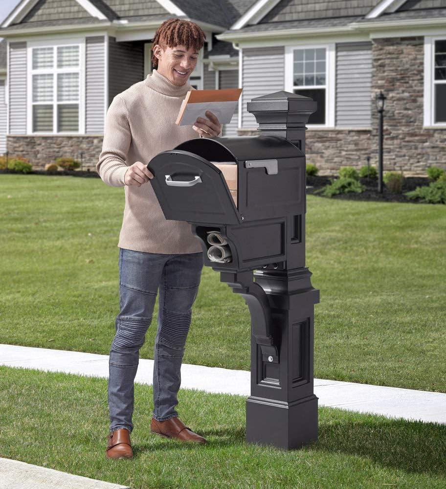 image:imageStep2 Atherton Mail Post Mailbox Not Included Weather Resistant Large Outdoor Mailbox Post Made of Durable Plastic Easy to Install Classic WhiteOnyx Black
