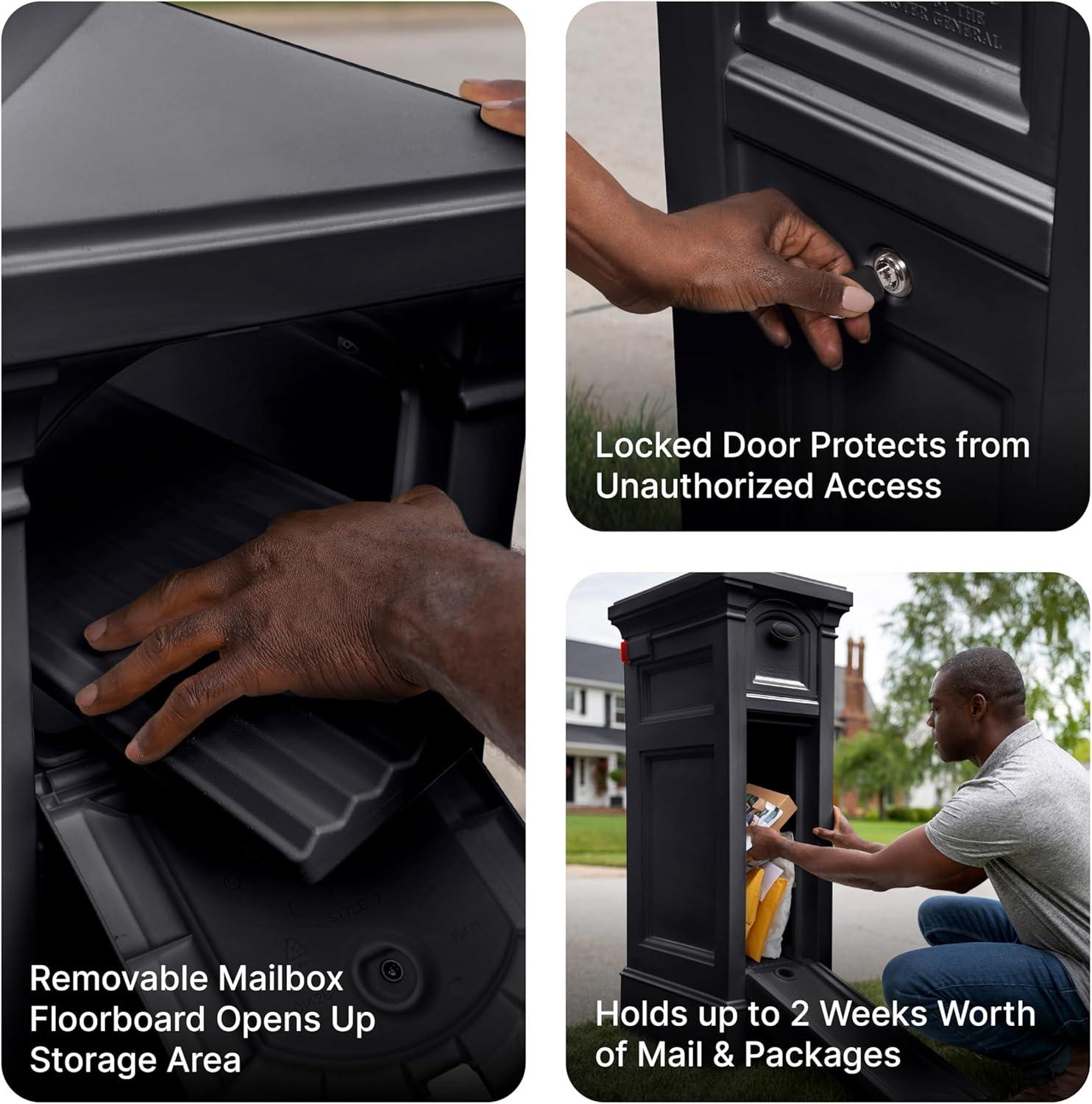 image:imageStep2 Atherton Reserve Storage Mailbox amp Post Extra Storage Weather Resistant Large Outdoor Mailboxes Made of Durable Plastic Easy to Install Flag Included Classic WhiteOnyx Black