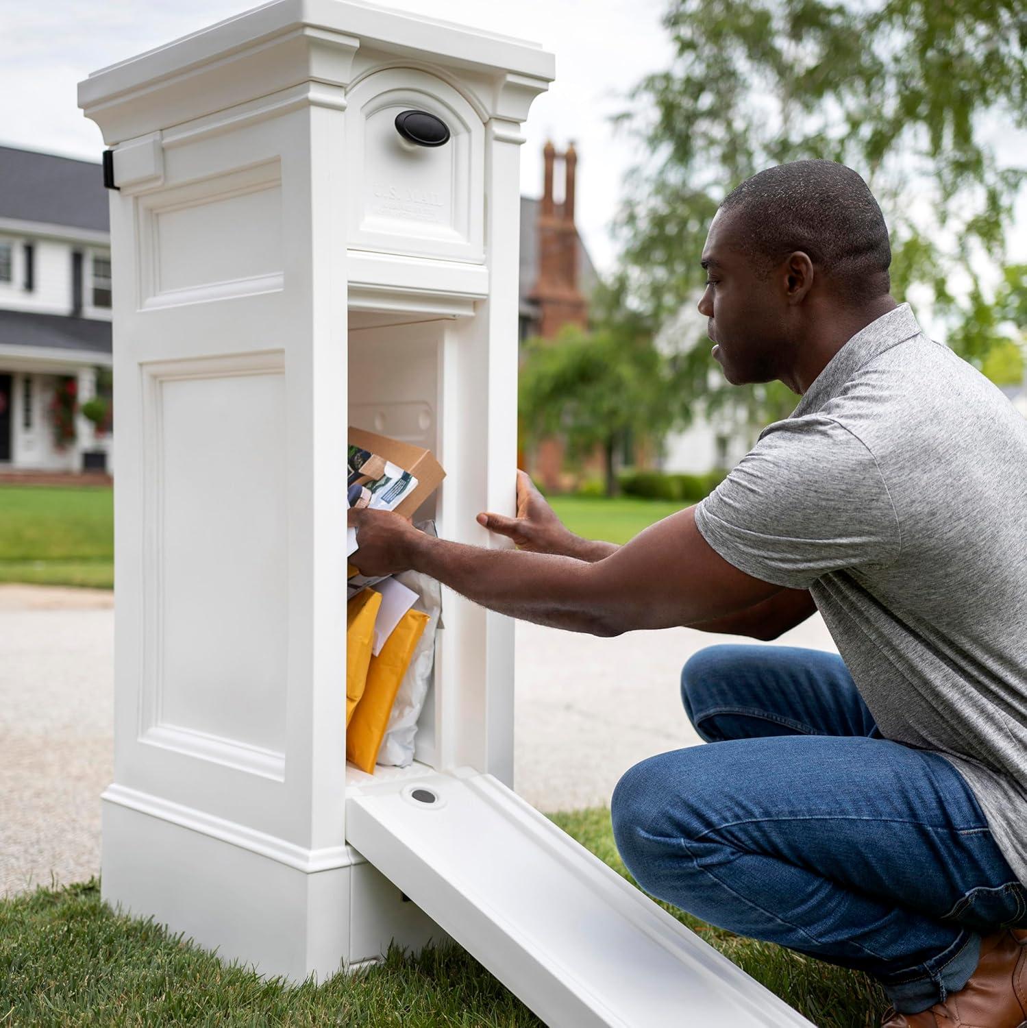 image:imageStep2 Atherton Reserve Storage Mailbox amp Post Extra Storage Weather Resistant Large Outdoor Mailboxes Made of Durable Plastic Easy to Install Flag Included Classic WhiteClassic White