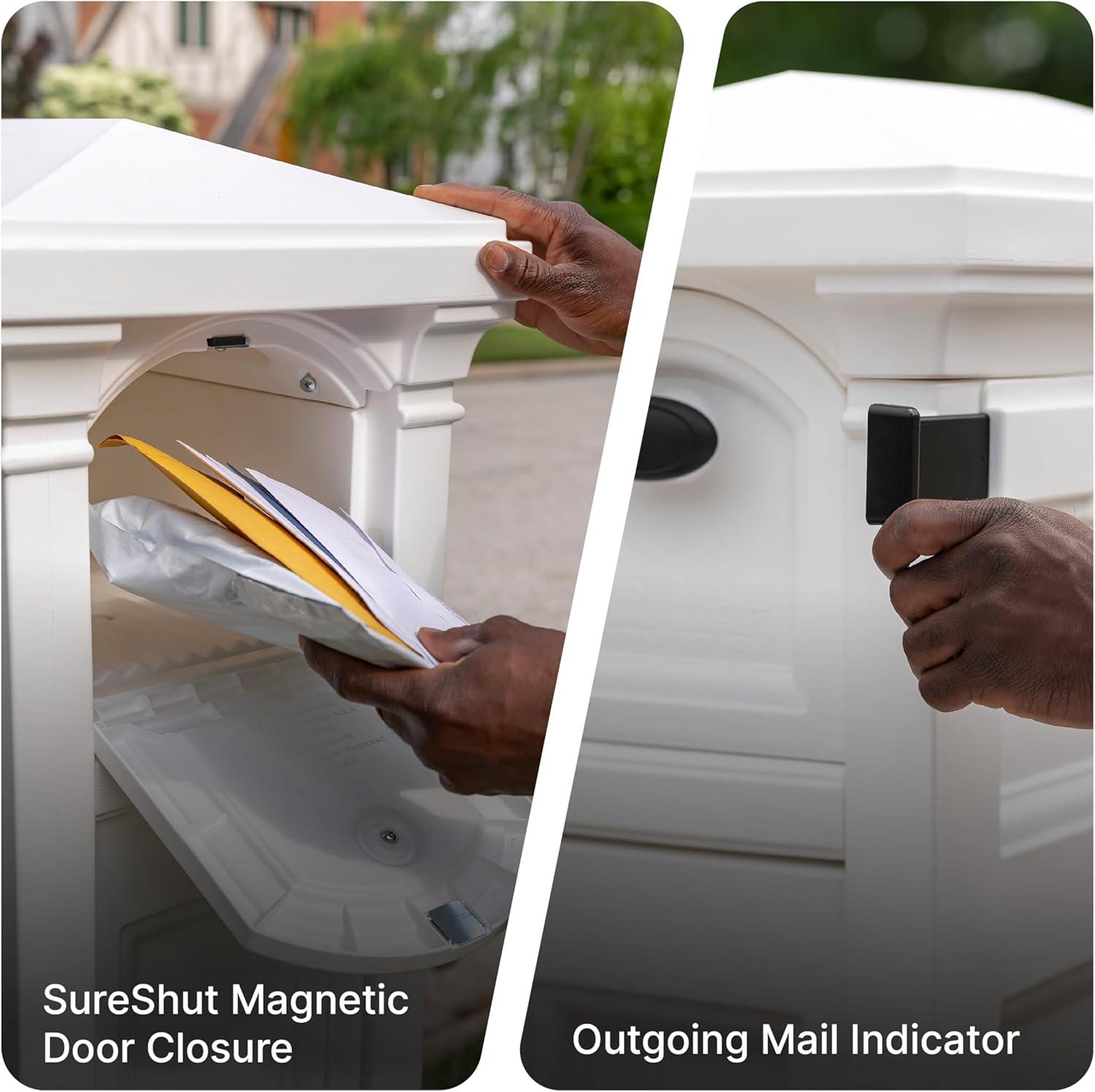 image:imageStep2 Atherton Reserve Storage Mailbox amp Post Extra Storage Weather Resistant Large Outdoor Mailboxes Made of Durable Plastic Easy to Install Flag Included Classic WhiteClassic White