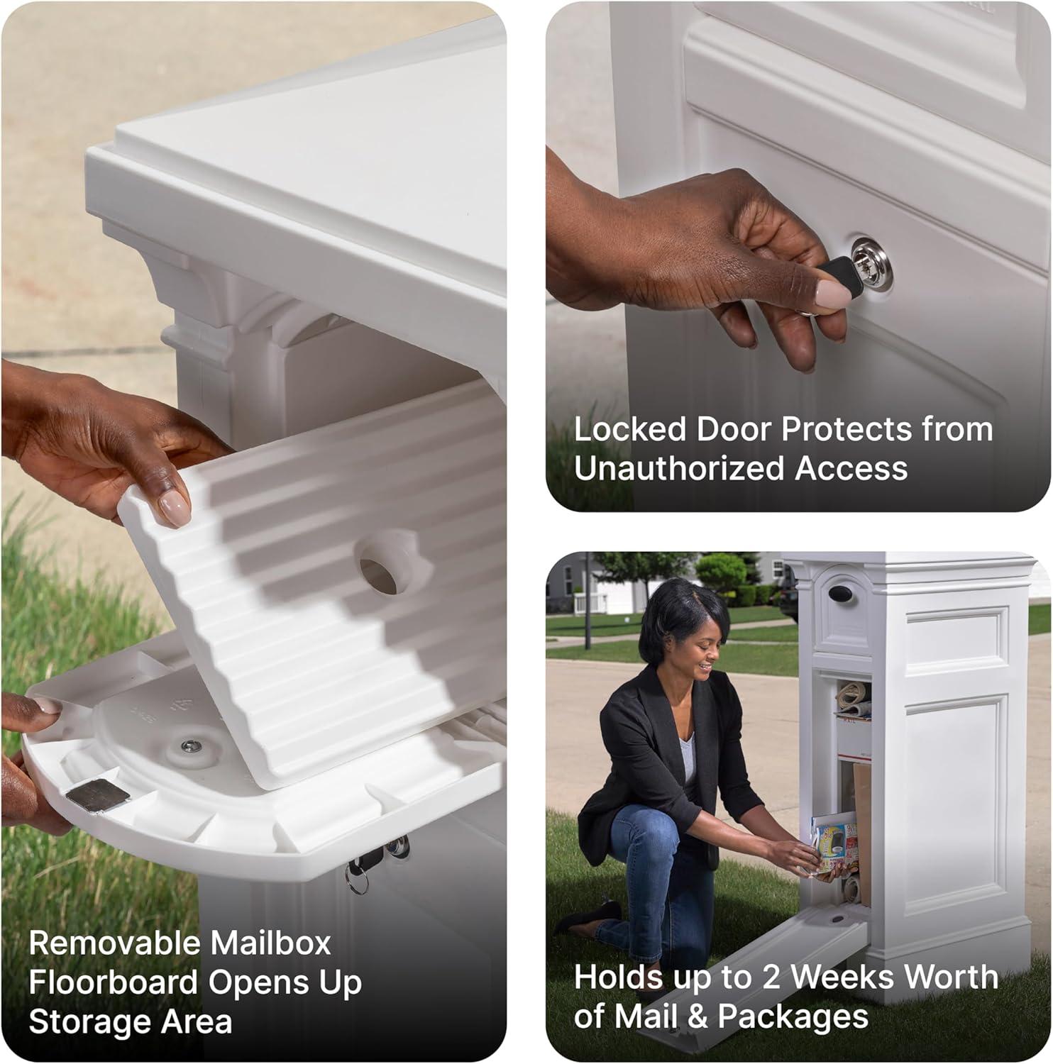 image:imageStep2 Atherton Reserve Storage Mailbox amp Post Extra Storage Weather Resistant Large Outdoor Mailboxes Made of Durable Plastic Easy to Install Flag Included Classic WhiteClassic White