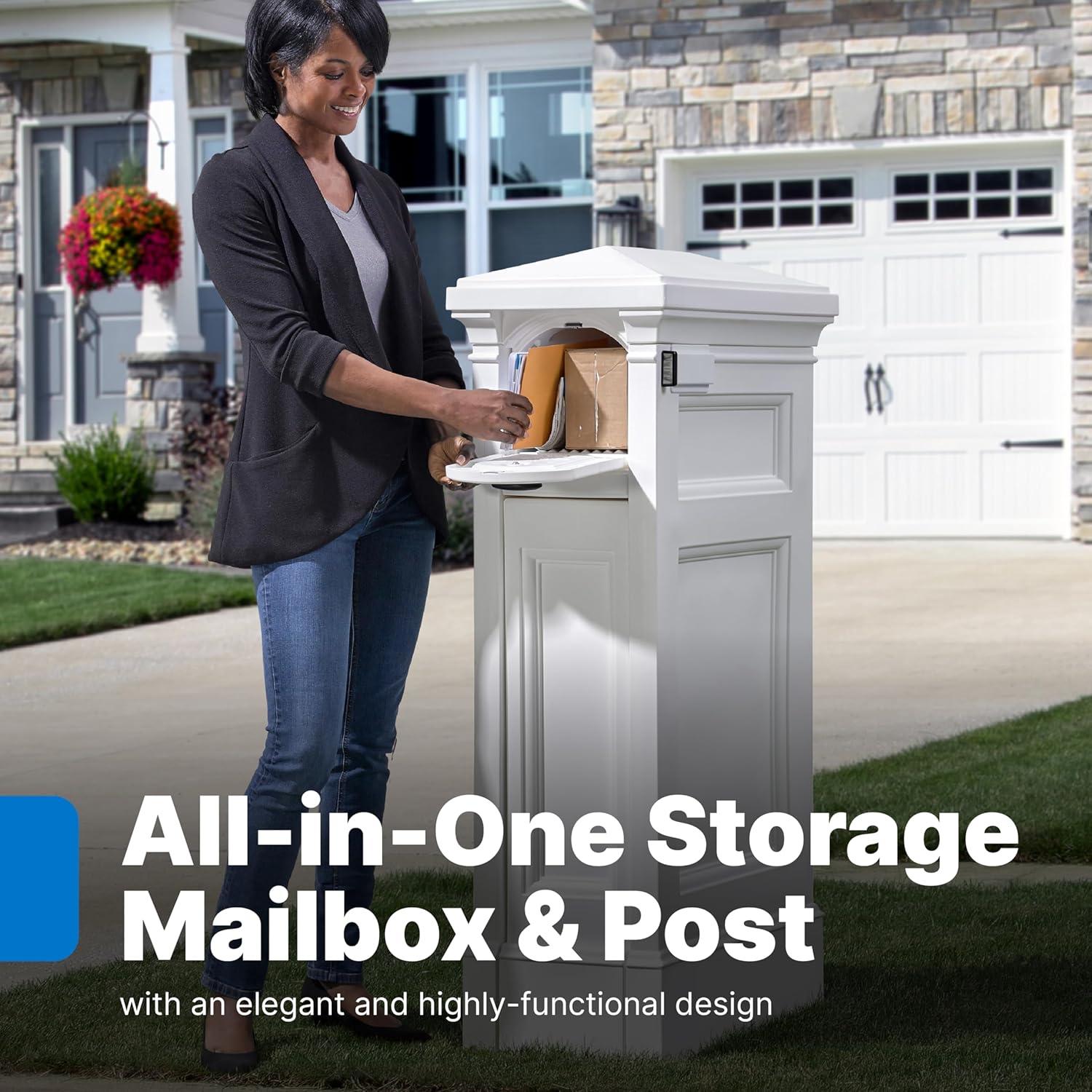 image:imageStep2 Atherton Reserve Storage Mailbox amp Post Extra Storage Weather Resistant Large Outdoor Mailboxes Made of Durable Plastic Easy to Install Flag Included Classic WhiteClassic White