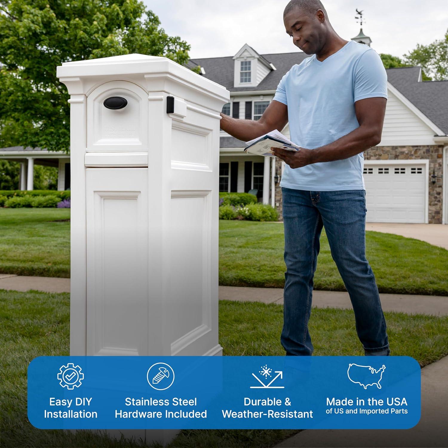 image:imageStep2 Atherton Reserve Storage Mailbox amp Post Extra Storage Weather Resistant Large Outdoor Mailboxes Made of Durable Plastic Easy to Install Flag Included Classic WhiteClassic White