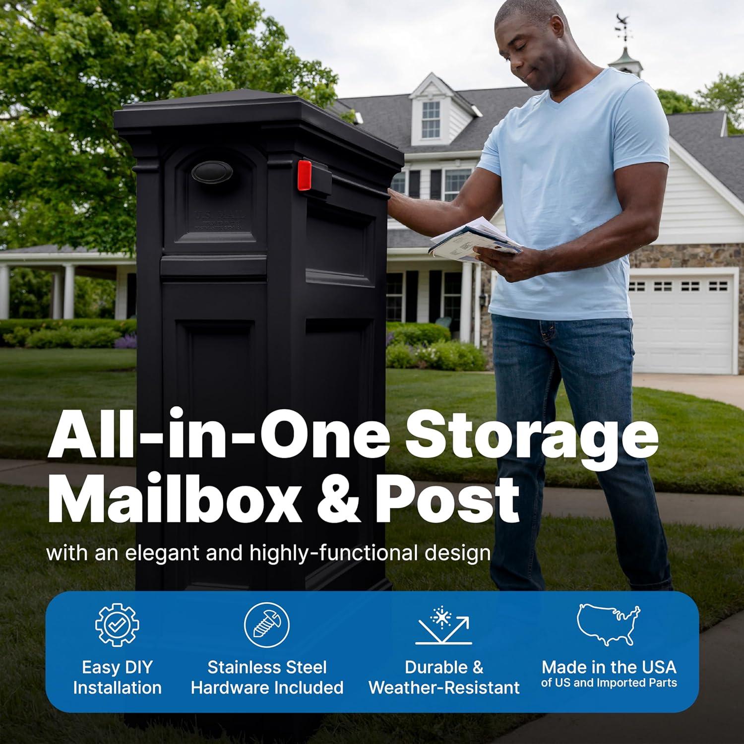 image:imageStep2 Atherton Reserve Storage Mailbox amp Post Extra Storage Weather Resistant Large Outdoor Mailboxes Made of Durable Plastic Easy to Install Flag Included Classic WhiteOnyx Black