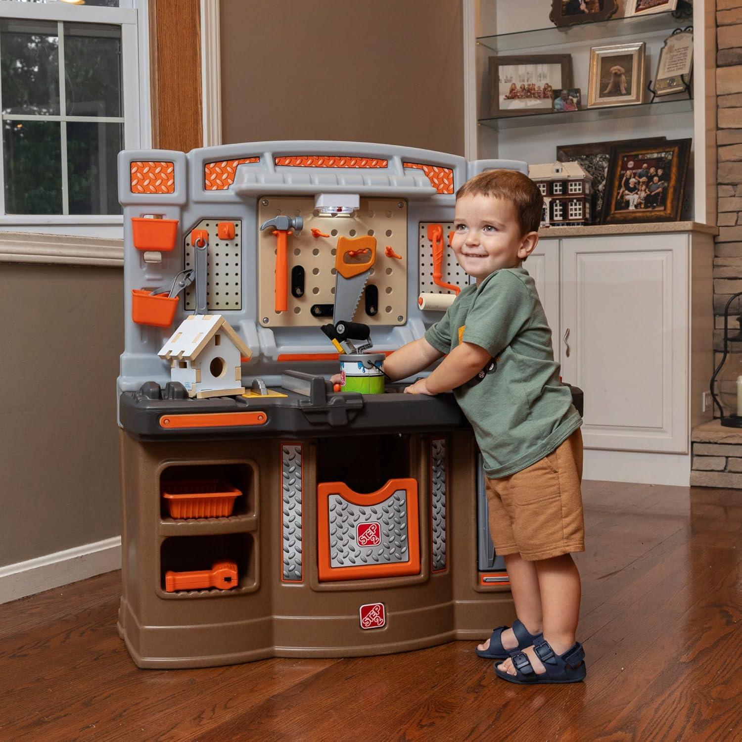 image:imageStep2 Big Builders Pro Workshop for Kids IndoorOutdoor Tool Bench for Children Interactive Play with Sounds Includes 45 Piece Toy Accessory Kit Made of Durable Plastic For Toddlers 3 Years Old