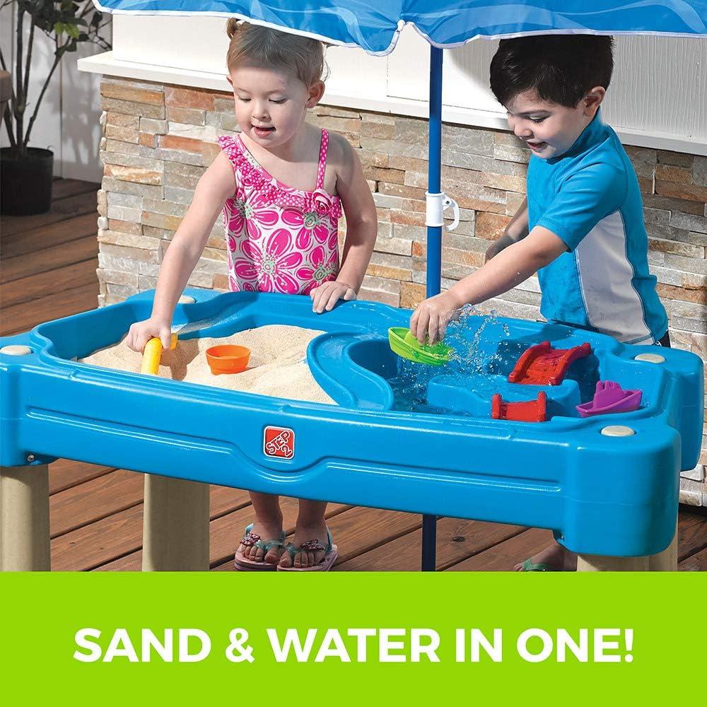 image:imageStep2 Cascading Cove Sand and Water Table Kids Activity Sensory Playset Comes with Umbrella Summer Outdoor Toys 7 Piece Toy Accessories For Toddlers 15 Years OldBlue