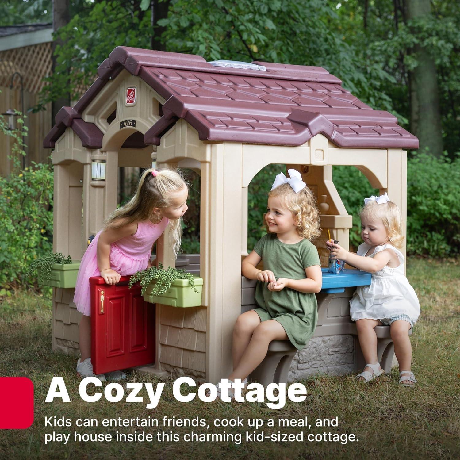 image:imageStep2 Charming Cottage Kids Playhouse Indoor and Outdoor Clubhouse Playset Interactive Sounds Toddlers 2 Years Old Easy to AssemblePlayhouse