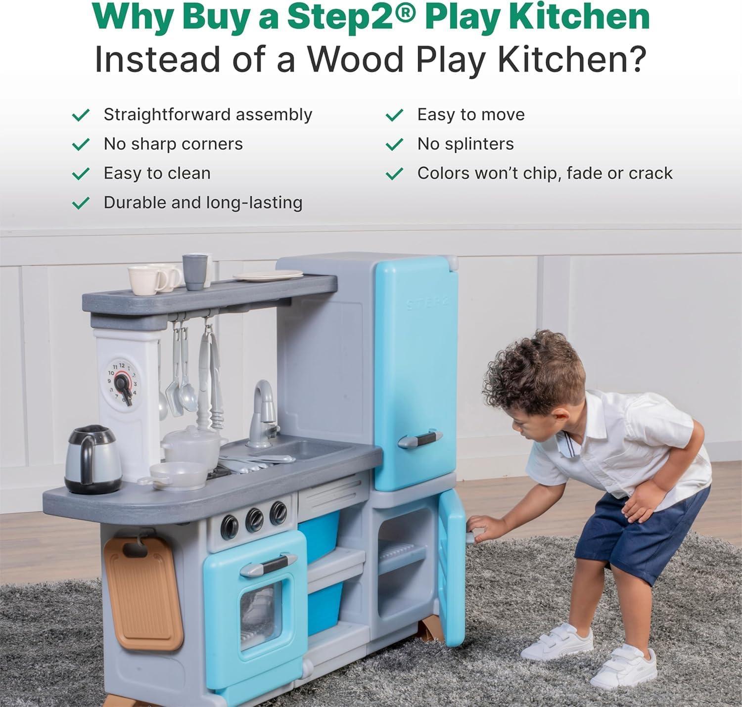 image:imageStep2 Cooking Time Kids Kitchen Playset IndoorOutdoor Kitchenette Interactive Play with Lights and Sounds Made of Durable Plastic Includes 23 Piece Toy Accessories for Toddlers 2 Years Old