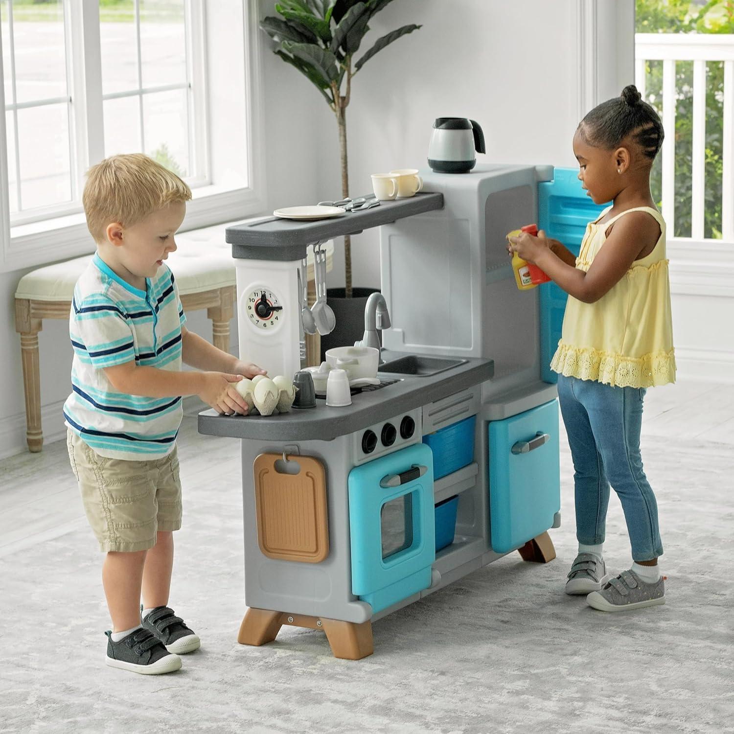 image:imageStep2 Cooking Time Kids Kitchen Playset IndoorOutdoor Kitchenette Interactive Play with Lights and Sounds Made of Durable Plastic Includes 23 Piece Toy Accessories for Toddlers 2 Years Old