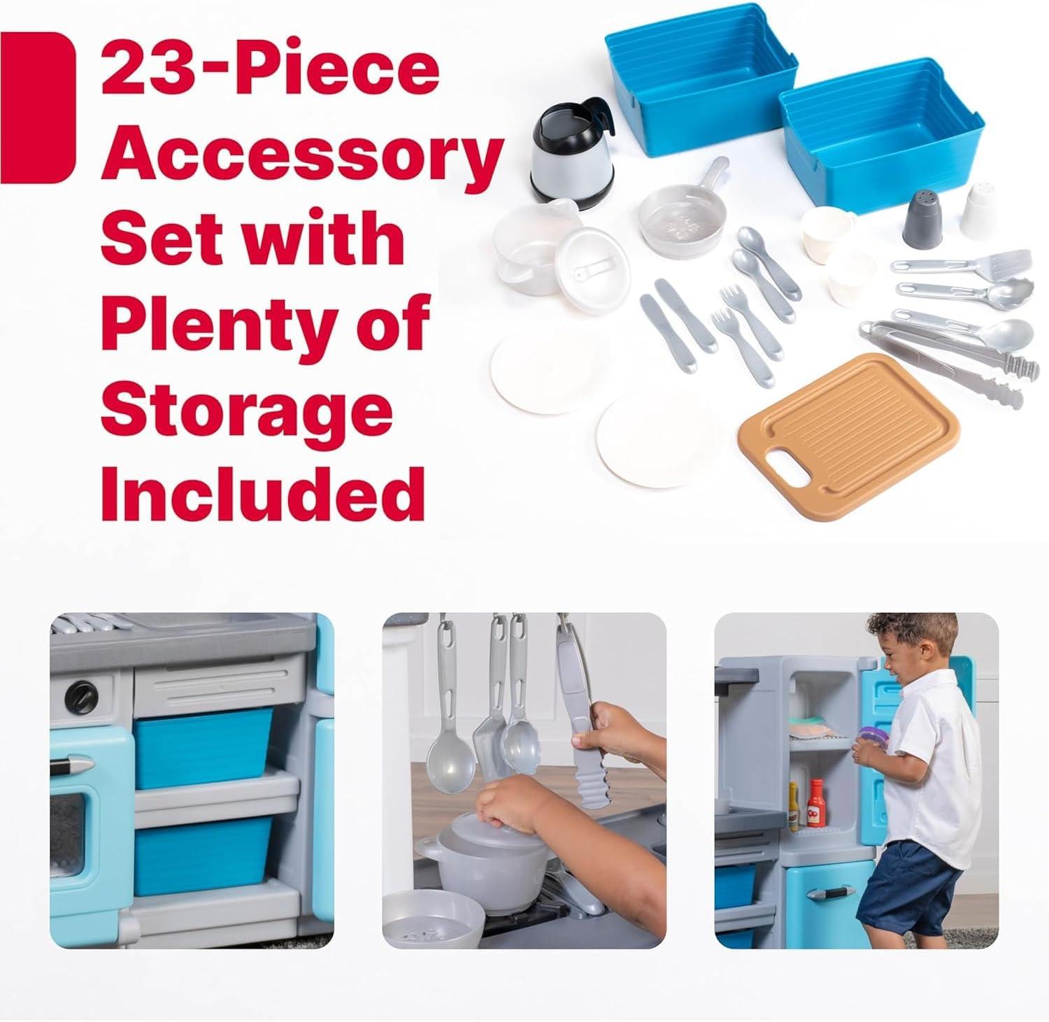 image:imageStep2 Cooking Time Kids Kitchen Playset IndoorOutdoor Kitchenette Interactive Play with Lights and Sounds Made of Durable Plastic Includes 23 Piece Toy Accessories for Toddlers 2 Years Old