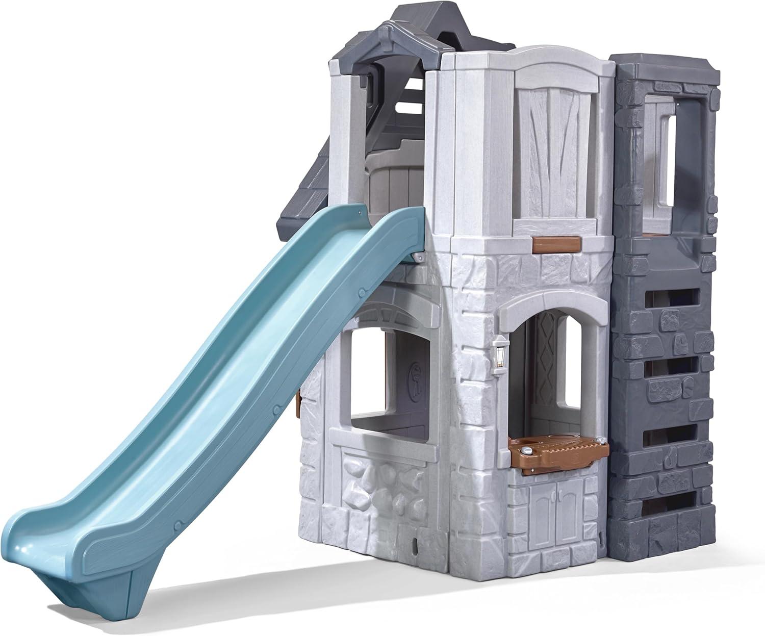image:imageStep2 Enchanting Adventures 2Story Kids Playhouse Outdoor Playhouse with Kitchenette amp Slide Rock Climbing Wall Made of Durable Plastice For Toddlers 48 Years OldPlayhouse Slide