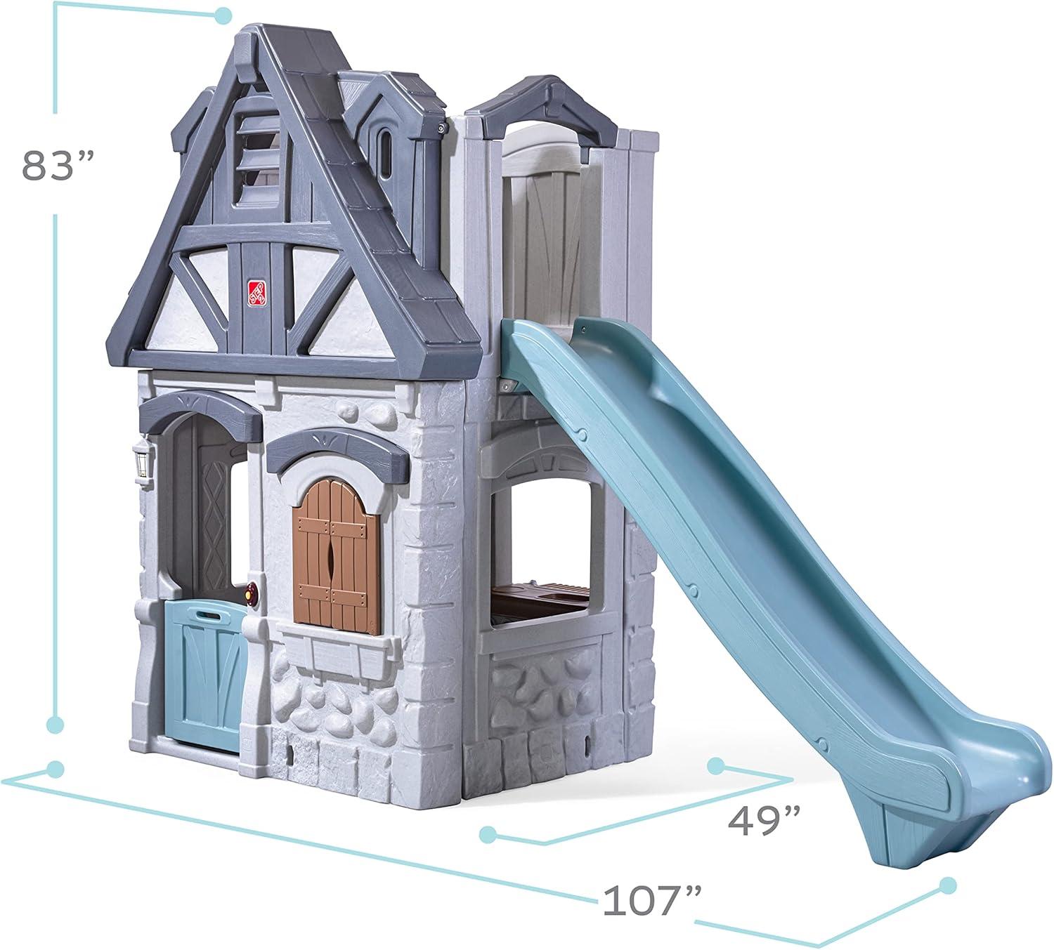 image:imageStep2 Enchanting Adventures 2Story Kids Playhouse Outdoor Playhouse with Kitchenette amp Slide Rock Climbing Wall Made of Durable Plastice For Toddlers 48 Years OldPlayhouse Slide