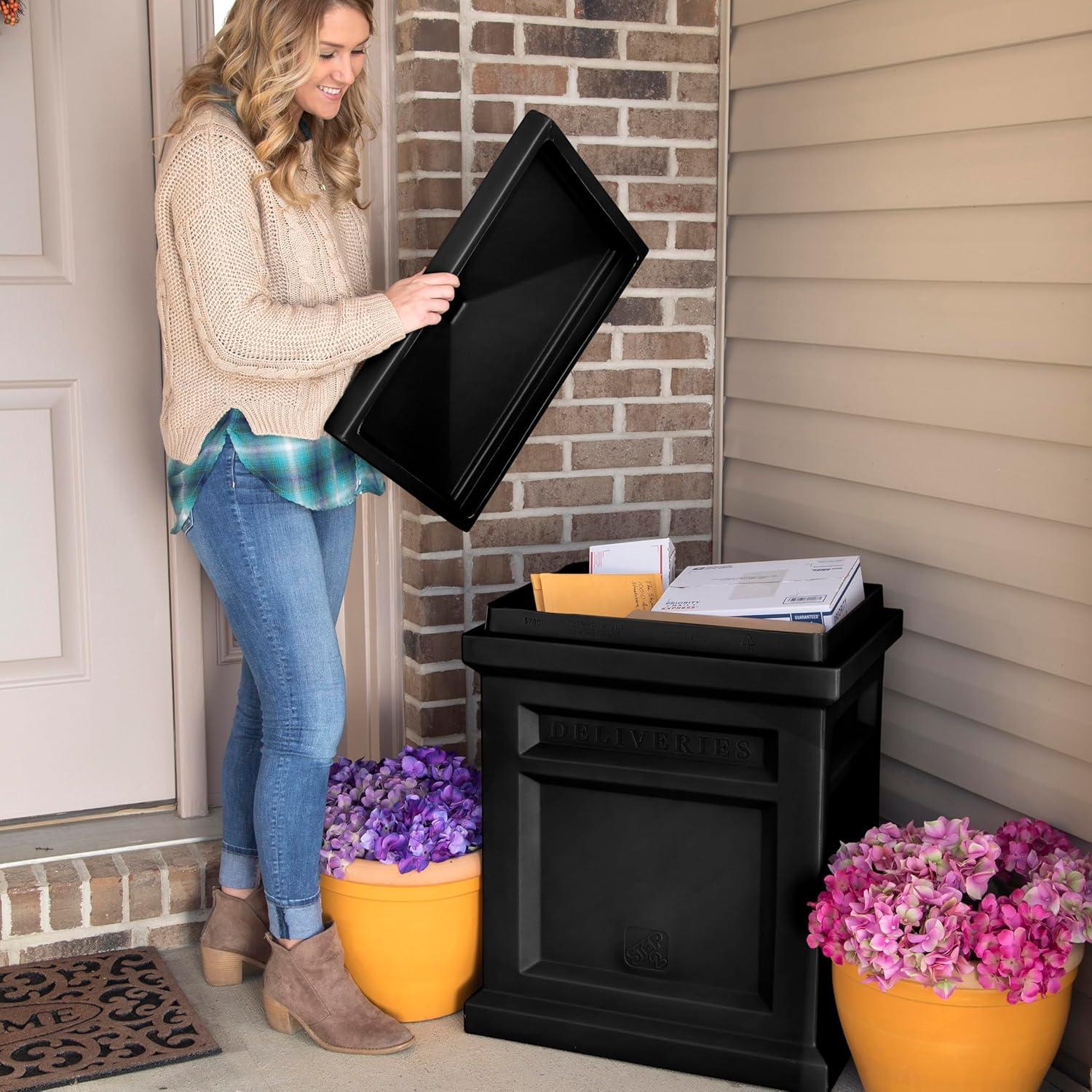 image:imageStep2 Express Package Delivery Box Weather Resistant Large Outdoor Parcel Storage Made of Durable Plastic No Installation Secures Packages BlackBlack