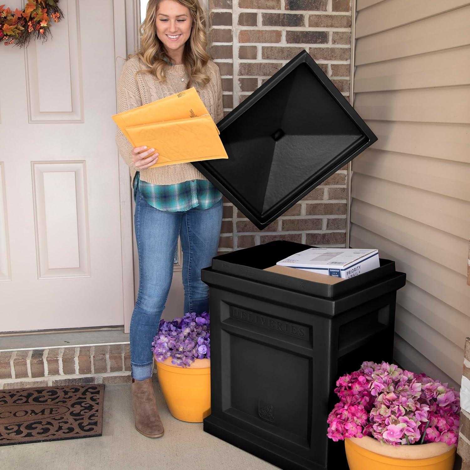 image:imageStep2 Express Package Delivery Box Weather Resistant Large Outdoor Parcel Storage Made of Durable Plastic No Installation Secures Packages BlackBlack