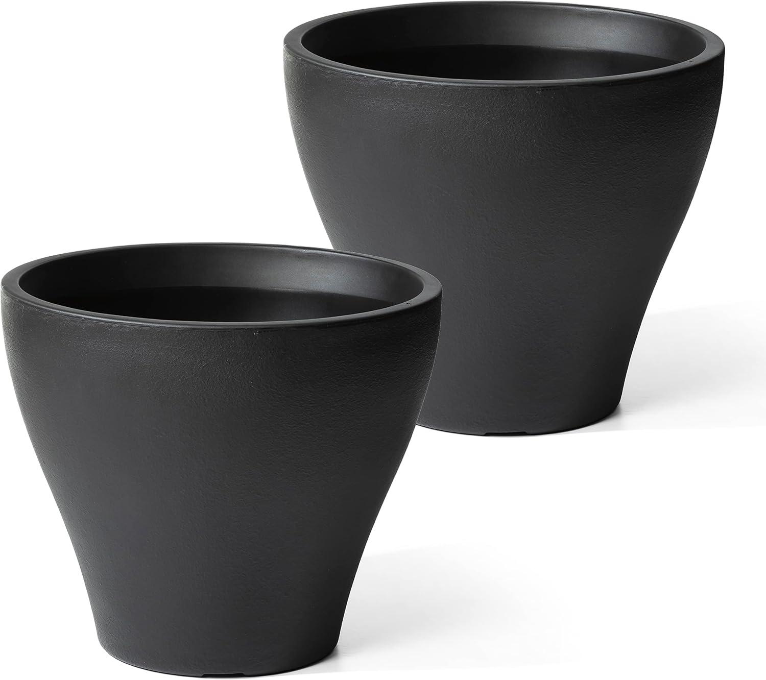 image:imageStep2 Fernway Round Planter Large Planters for Outdoor Plants Gardening and Flower Pot for Patio or Porch Efficient Drainage Durable Plastic Onyx Black 1PackOnyx Black