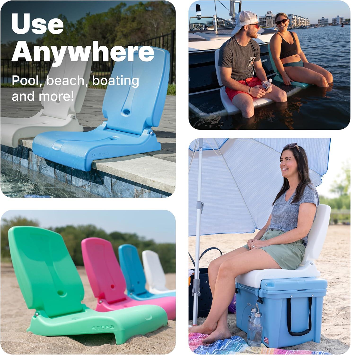 image:imageStep2 Folding Flip Seat Lightweight Portable Outdoor Chair for Poolside Camping Beach Boats Tailgates Durable Ground Chair with Back Support for Adults Bright PinkMint