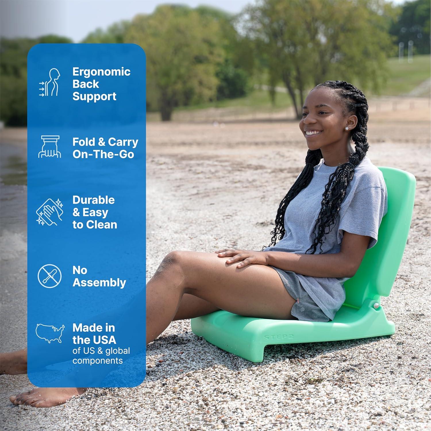 image:imageStep2 Folding Flip Seat Lightweight Portable Outdoor Chair for Poolside Camping Beach Boats Tailgates Durable Ground Chair with Back Support for Adults Bright PinkMint