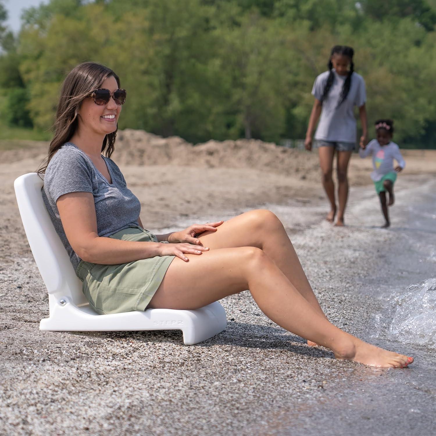 image:imageStep2 Folding Flip Seat Lightweight Portable Outdoor Chair for Poolside Camping Beach Boats Tailgates Durable Ground Chair with Back Support for Adults Bright PinkWhite