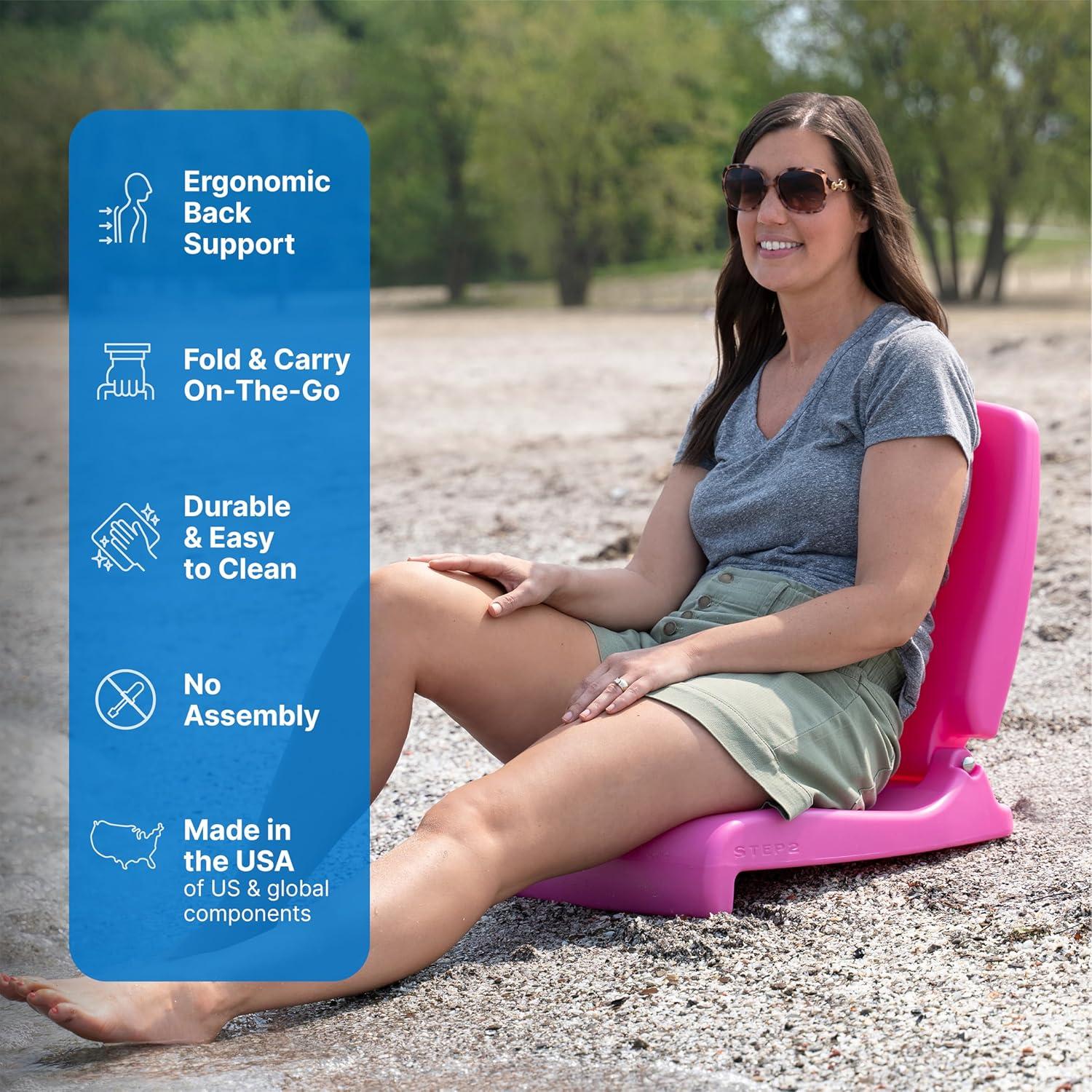 image:imageStep2 Folding Flip Seat Lightweight Portable Outdoor Chair for Poolside Camping Beach Boats Tailgates Durable Ground Chair with Back Support for Adults Bright PinkBright Pink
