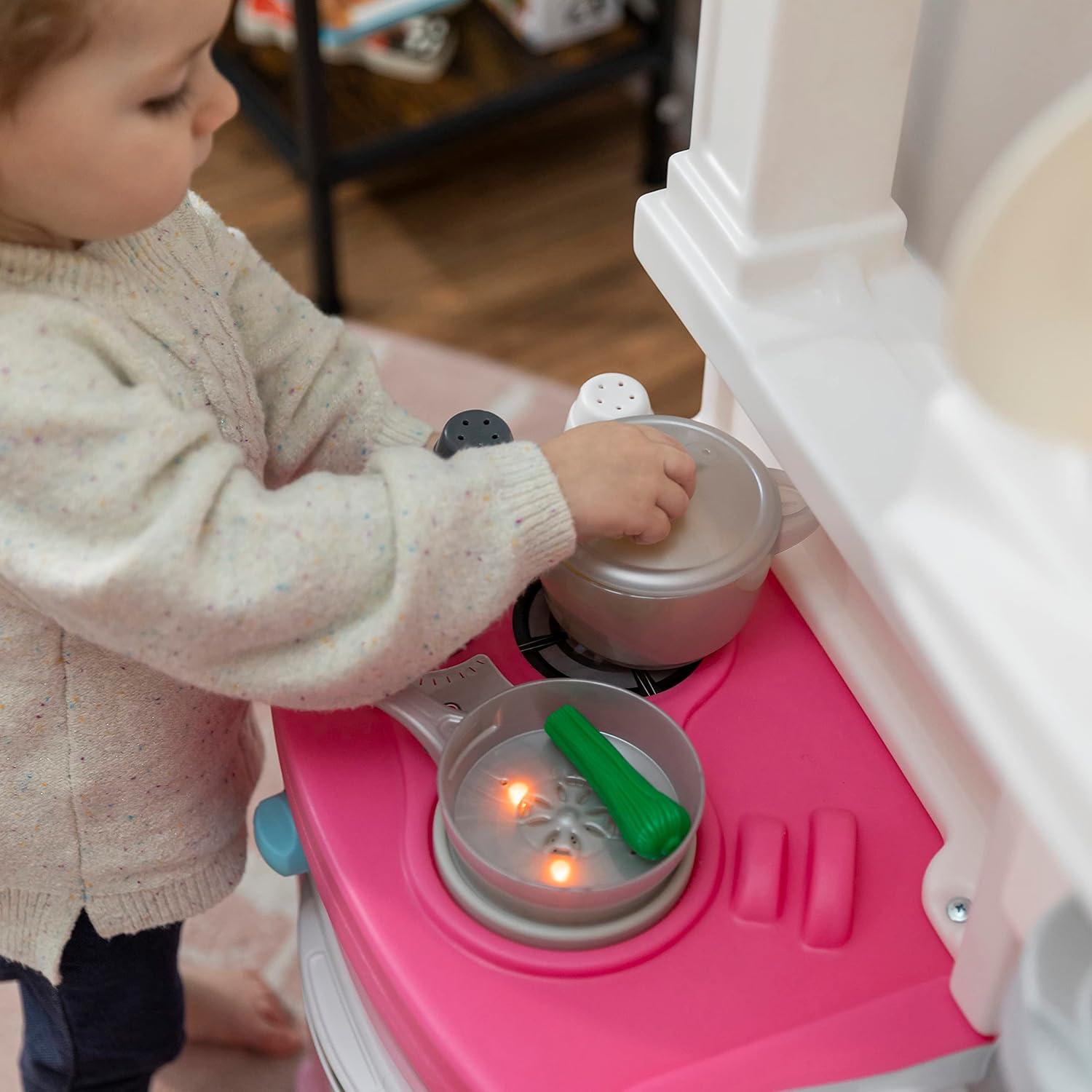 image:imageStep2 Fun with Friends Kids Kitchen Playset IndoorOutdoor Kitchenette with Lights amp Sounds Durable Plastic 25Piece Toy Accessories Toddlers 2 Years GrayPink
