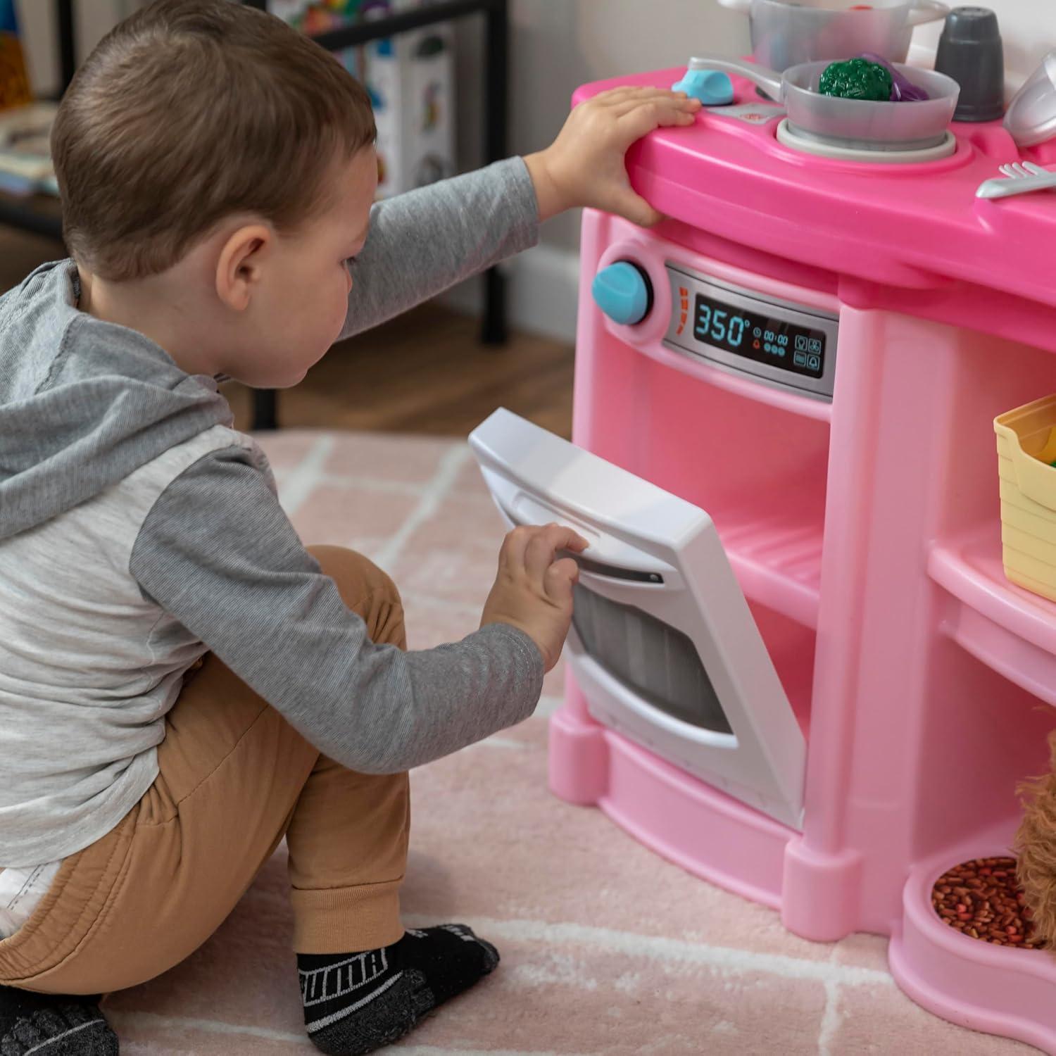 image:imageStep2 Fun with Friends Kids Kitchen Playset IndoorOutdoor Kitchenette with Lights amp Sounds Durable Plastic 25Piece Toy Accessories Toddlers 2 Years GrayPink