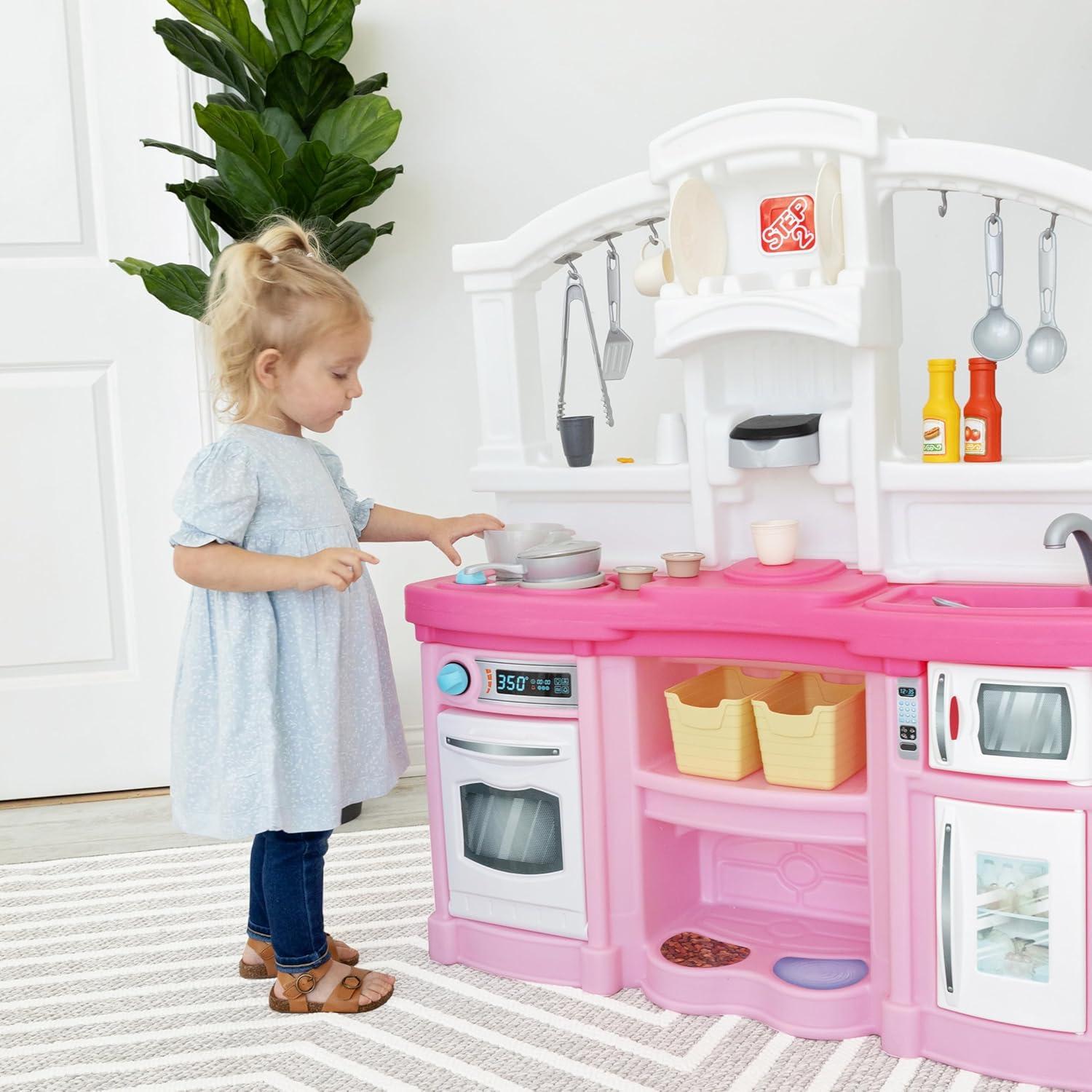 image:imageStep2 Fun with Friends Kids Kitchen Playset IndoorOutdoor Kitchenette with Lights amp Sounds Durable Plastic 25Piece Toy Accessories Toddlers 2 Years GrayPink