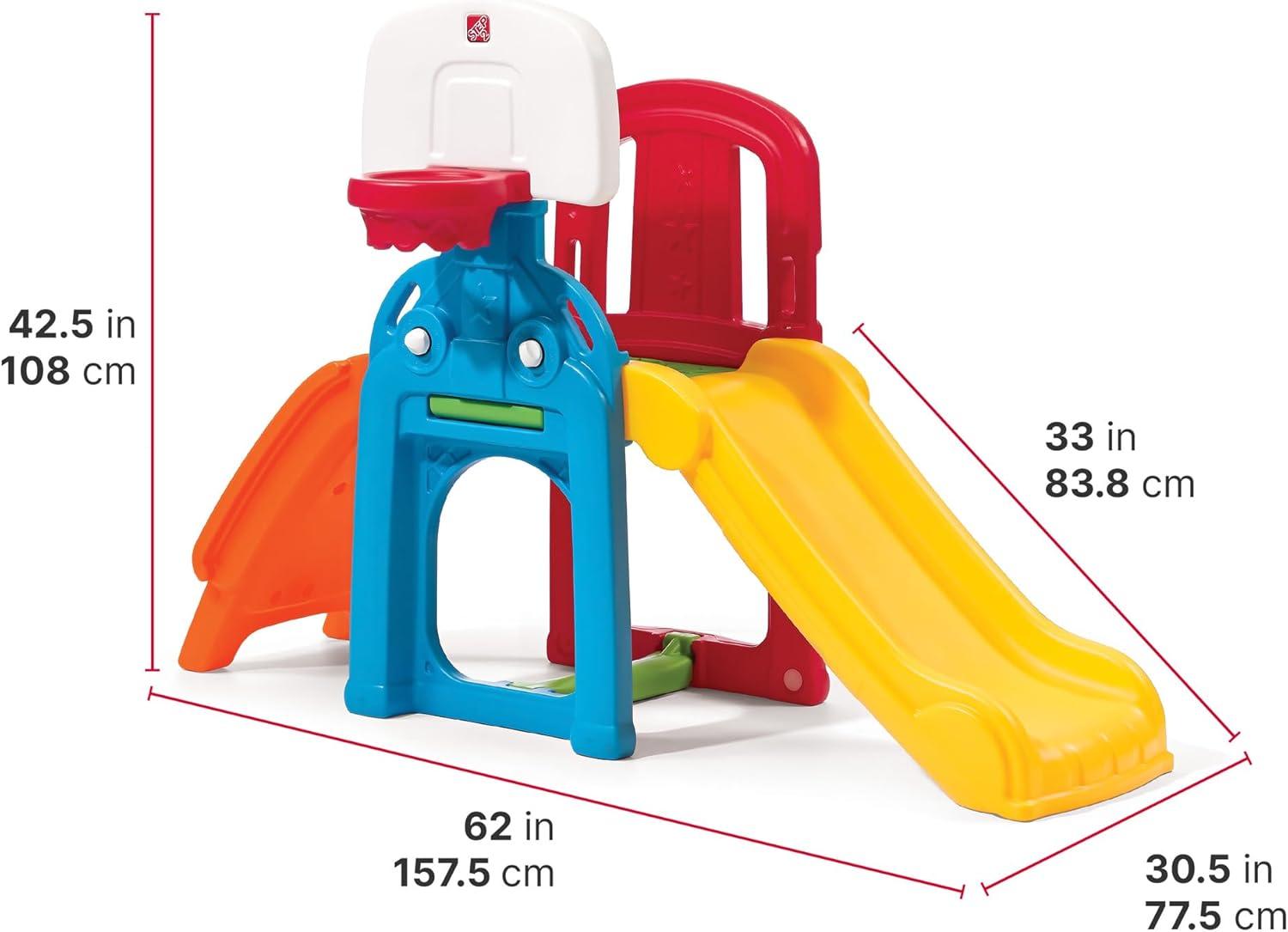 image:imageStep2 Game Time Sports Climber Kids IndoorOutdoor Playset Backyard Playground Set Slide Climbing Wall Basketball Hoop Outside Jungle Gym For Toddlers 26 Years OldClimber and Slide