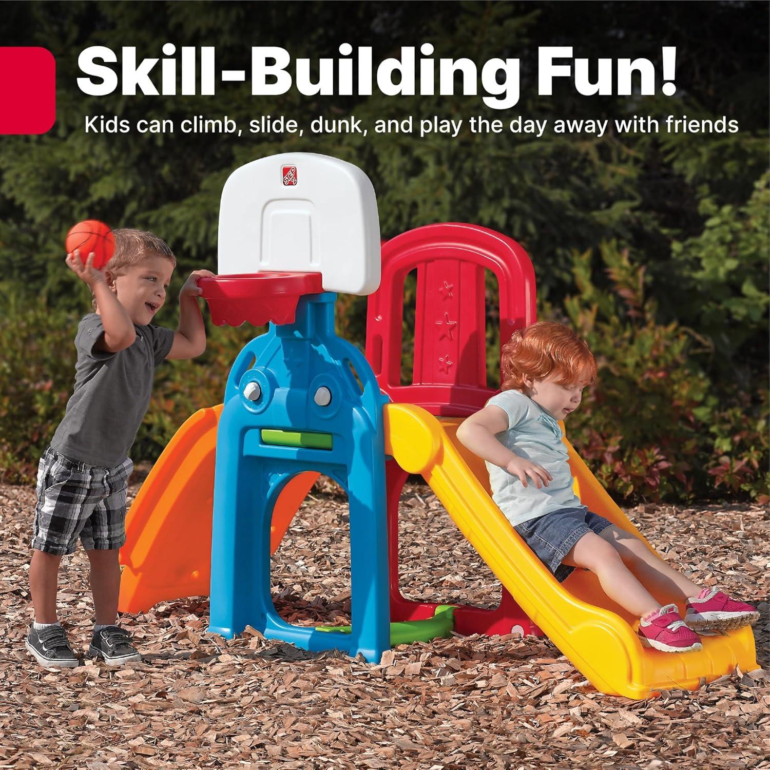 image:imageStep2 Game Time Sports Climber Kids IndoorOutdoor Playset Backyard Playground Set Slide Climbing Wall Basketball Hoop Outside Jungle Gym For Toddlers 26 Years OldClimber and Slide