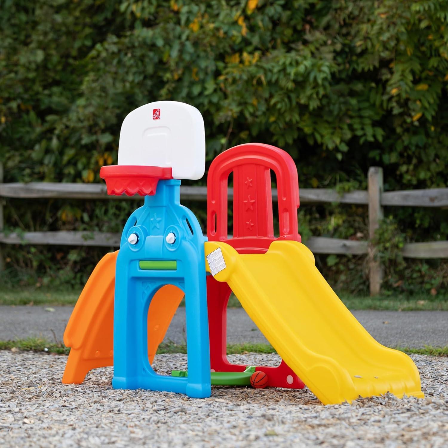image:imageStep2 Game Time Sports Climber Kids IndoorOutdoor Playset Backyard Playground Set Slide Climbing Wall Basketball Hoop Outside Jungle Gym For Toddlers 26 Years OldClimber and Slide