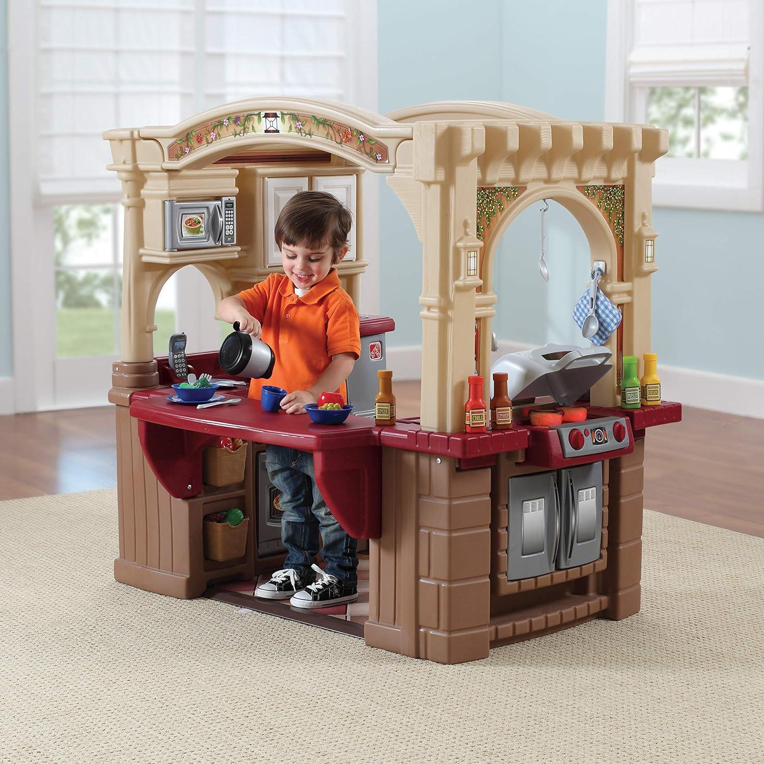 image:imageStep2 Grand Walkin Kitchen amp Grill Kids Playset IndoorOutdoor Kitchenette Interactive Play with Lights and Sounds Durable Plastic 103 Piece Toy Accessories Toddlers 2 Years Old GrayWhiteBrown Tan