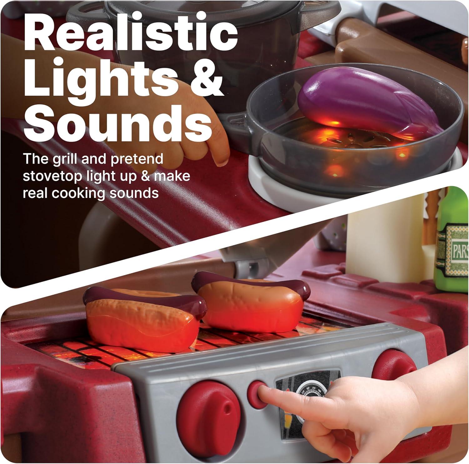 image:imageStep2 Grand Walkin Kitchen amp Grill Kids Playset IndoorOutdoor Kitchenette Interactive Play with Lights and Sounds Durable Plastic 103 Piece Toy Accessories Toddlers 2 Years Old GrayWhiteBrown Tan