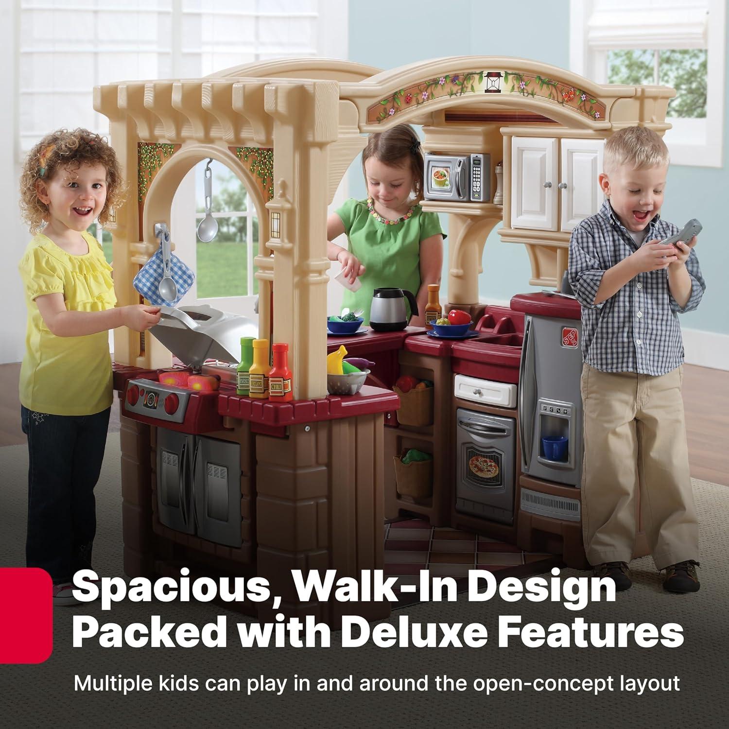 image:imageStep2 Grand Walkin Kitchen amp Grill Kids Playset IndoorOutdoor Kitchenette Interactive Play with Lights and Sounds Durable Plastic 103 Piece Toy Accessories Toddlers 2 Years Old GrayWhiteBrown Tan