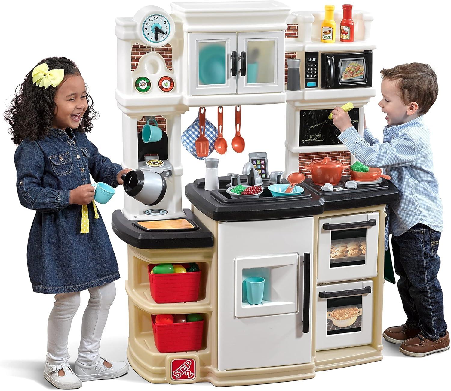 image:imageStep2 Great Gourmet Kids Kitchen Playset IndoorOutdoor Kitchenette Interactive Play with Lights and Sounds Made of Durable Plastic Includes 33 Piece Toy Accessories Toddlers 3 Years Old TanTan