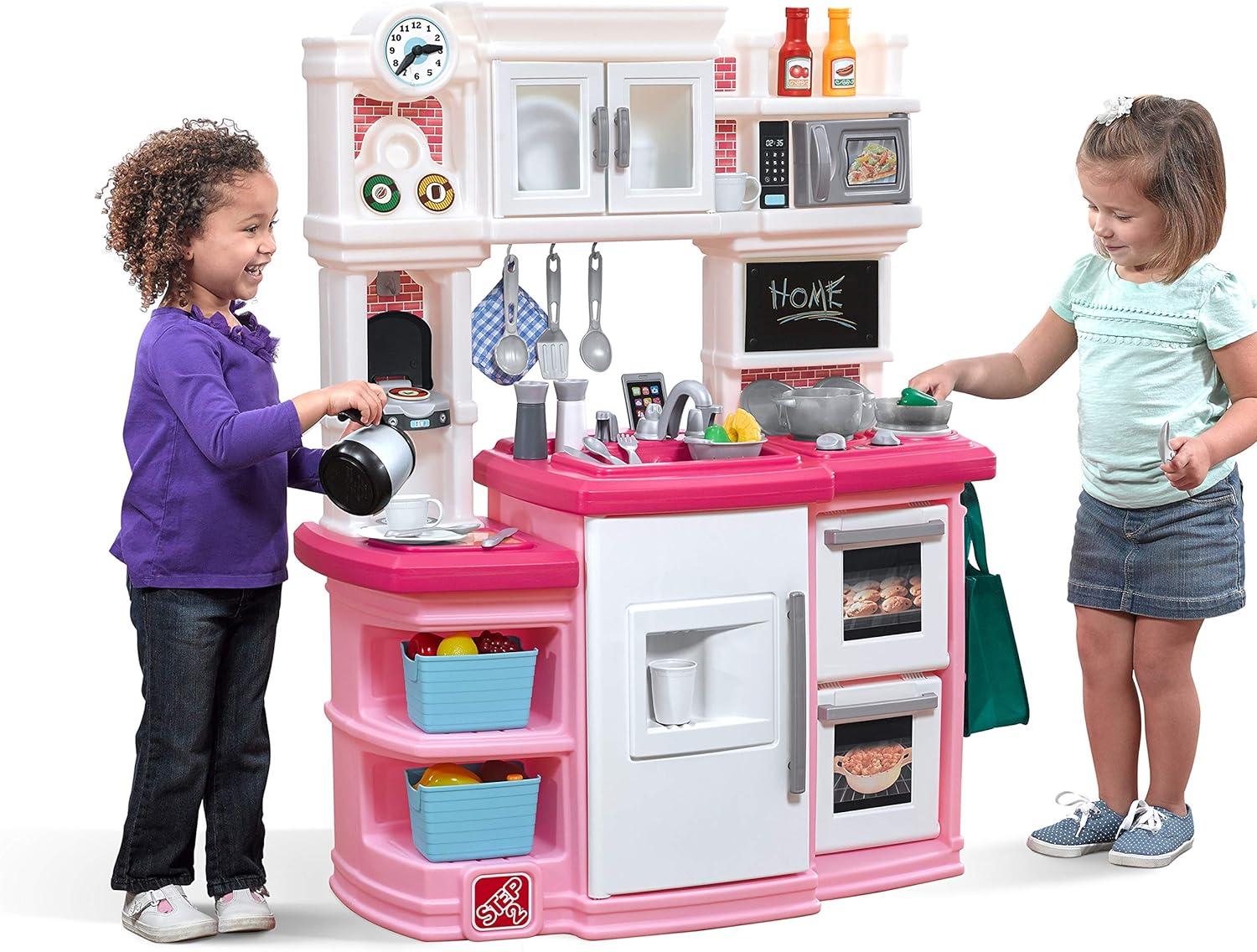 image:imageStep2 Great Gourmet Kids Kitchen Playset IndoorOutdoor Kitchenette Interactive Play with Lights and Sounds Made of Durable Plastic Includes 33 Piece Toy Accessories Toddlers 3 Years Old TanPink