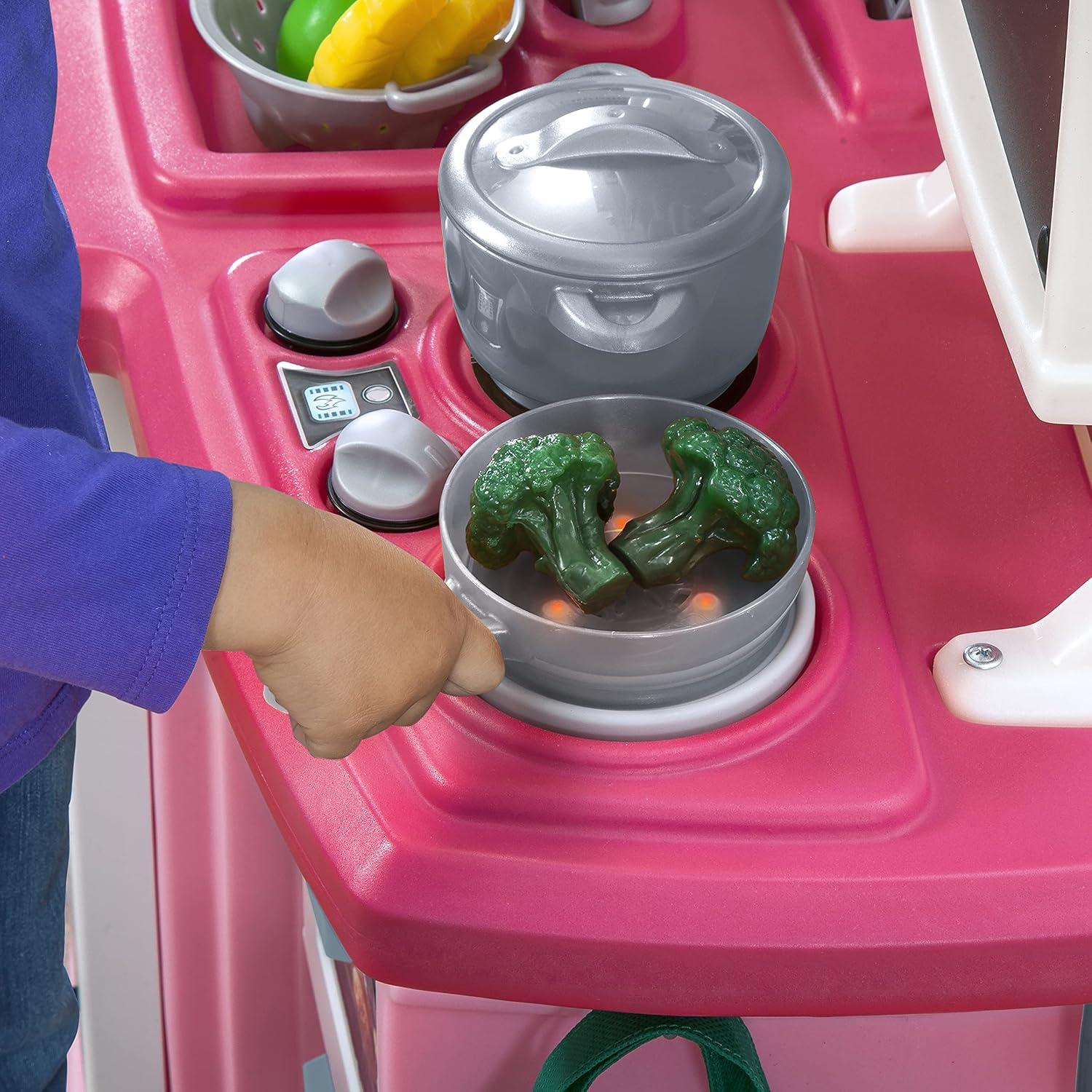 image:imageStep2 Great Gourmet Kids Kitchen Playset IndoorOutdoor Kitchenette Interactive Play with Lights and Sounds Made of Durable Plastic Includes 33 Piece Toy Accessories Toddlers 3 Years Old TanPink