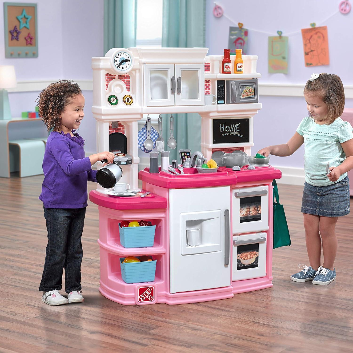 image:imageStep2 Great Gourmet Kids Kitchen Playset IndoorOutdoor Kitchenette Interactive Play with Lights and Sounds Made of Durable Plastic Includes 33 Piece Toy Accessories Toddlers 3 Years Old TanPink