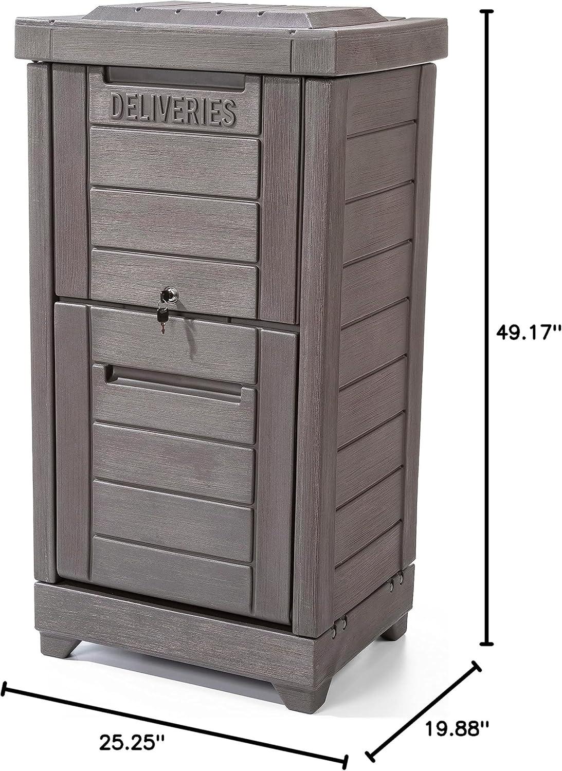 image:imageStep2 Lakewood Package Delivery Box Weather Resistant Large Outdoor Parcel Storage Made of Durable Plastic Easy Install Lock amp Key Access Dark Cedar