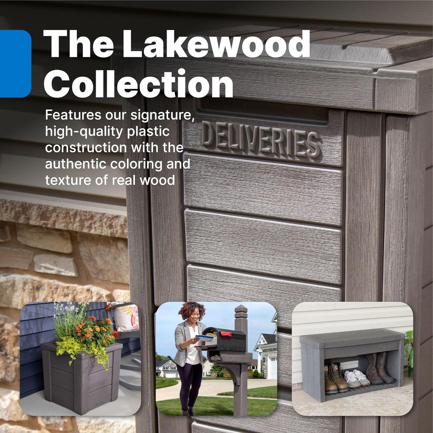 image:imageStep2 Lakewood Package Delivery Box Weather Resistant Large Outdoor Parcel Storage Made of Durable Plastic Easy Install Lock amp Key Access Dark Cedar