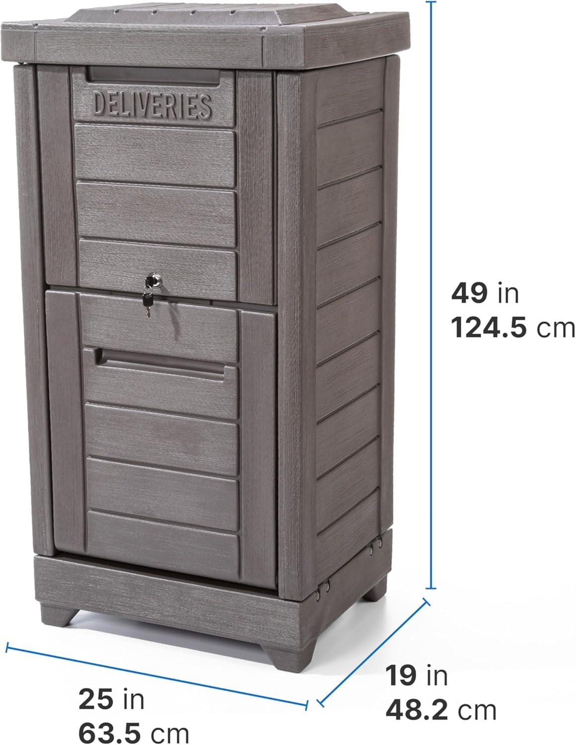 image:imageStep2 Lakewood Package Delivery Box Weather Resistant Large Outdoor Parcel Storage Made of Durable Plastic Easy Install Lock amp Key Access Dark Cedar