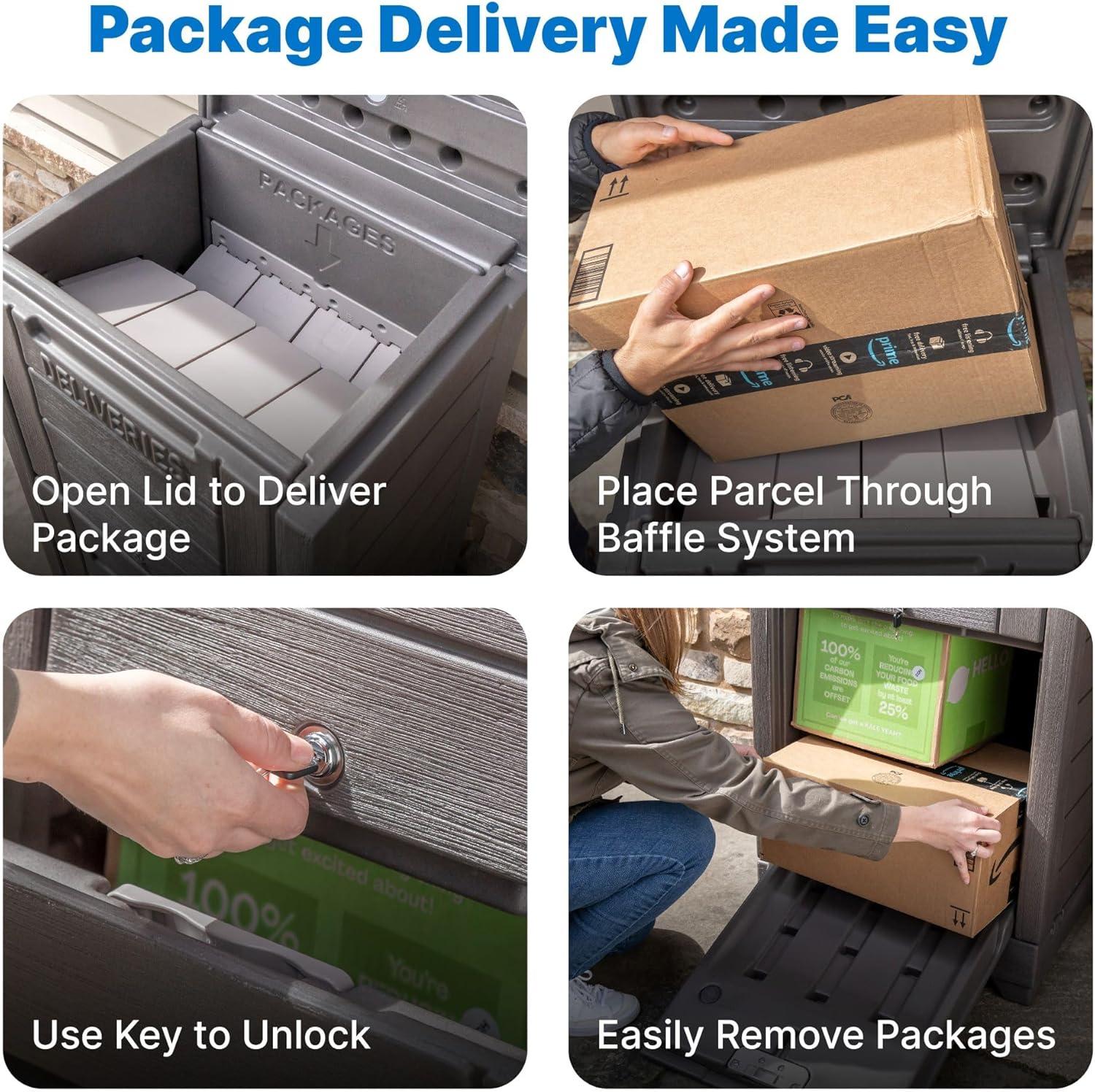 image:imageStep2 Lakewood Package Delivery Box Weather Resistant Large Outdoor Parcel Storage Made of Durable Plastic Easy Install Lock amp Key Access Dark Cedar